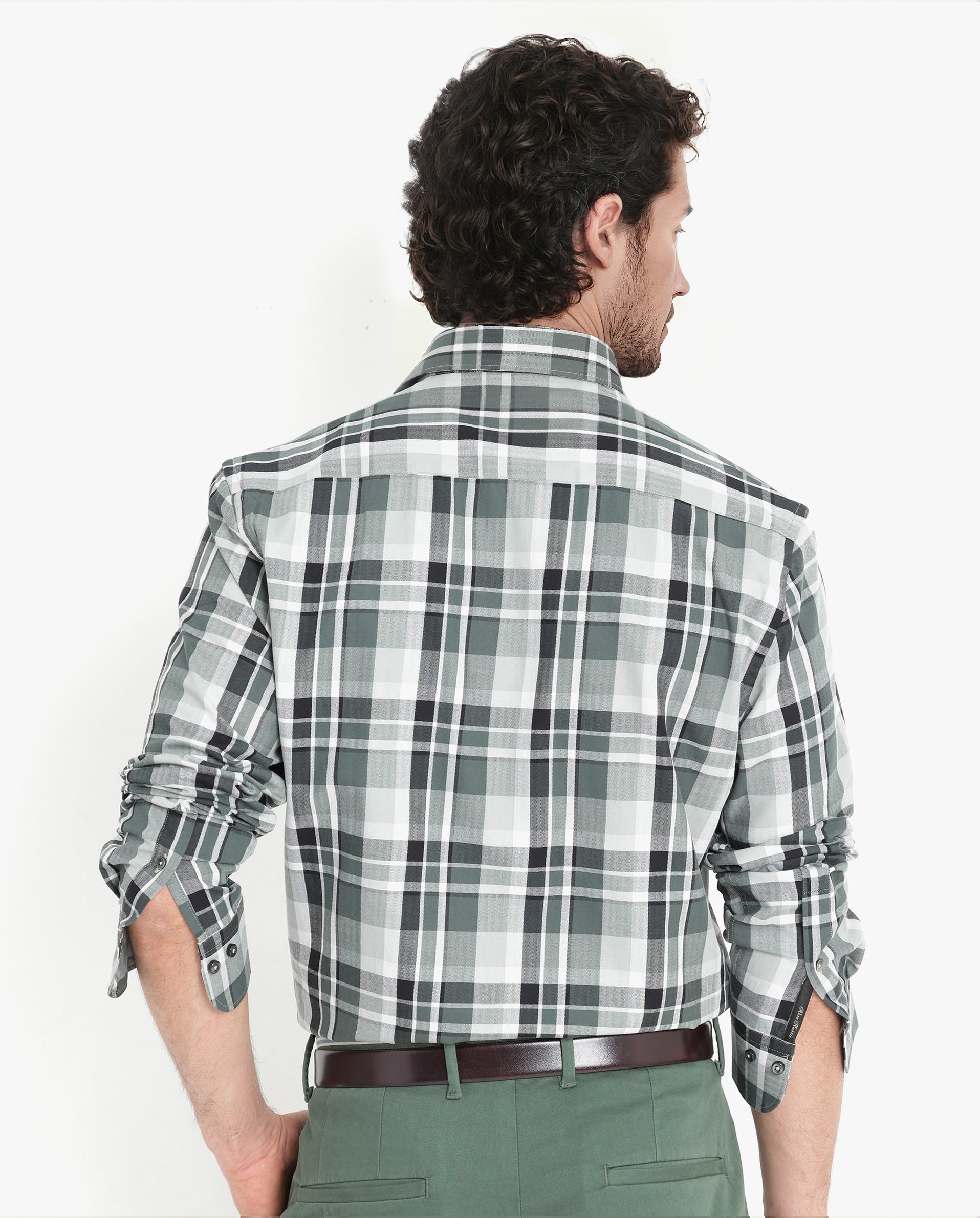 Rare Rabbit Men's Dae Green Cotton Fabric Full Sleeve Regular Fit Collared Checks Shirt