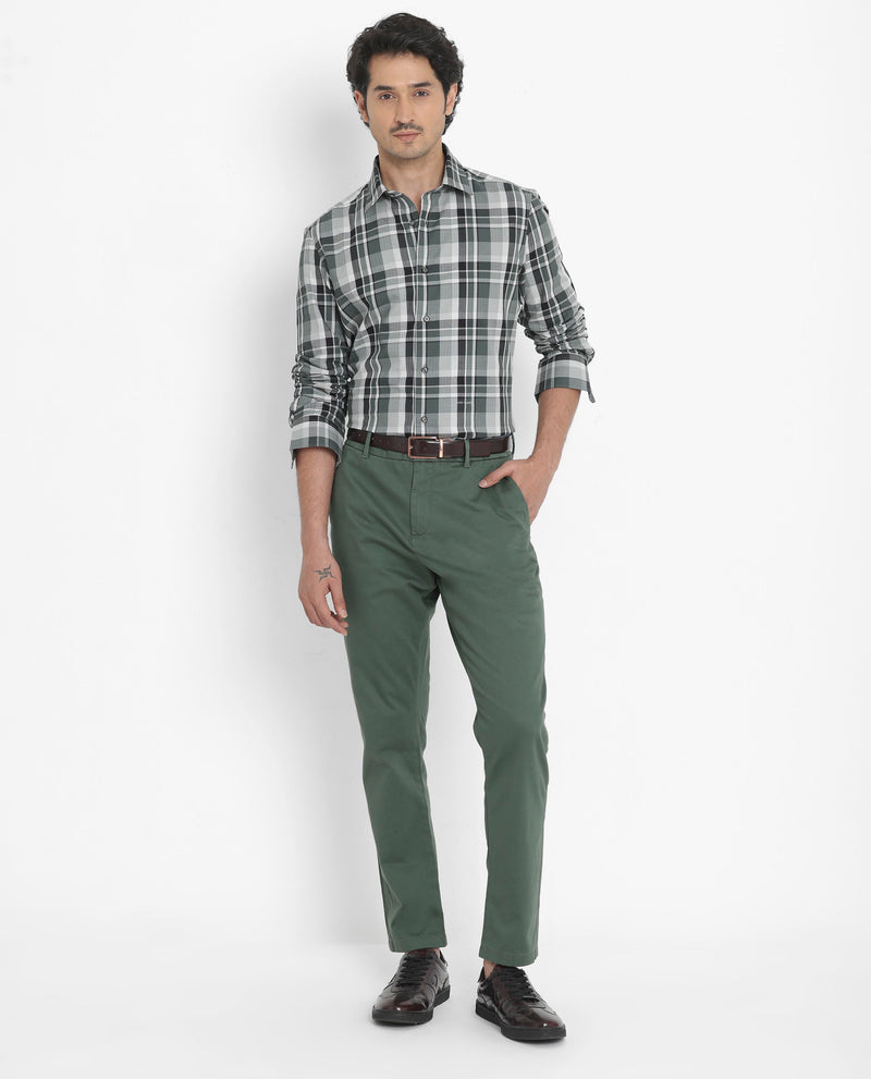Rare Rabbit Men's Dae Green Cotton Fabric Full Sleeve Regular Fit Collared Checks Shirt