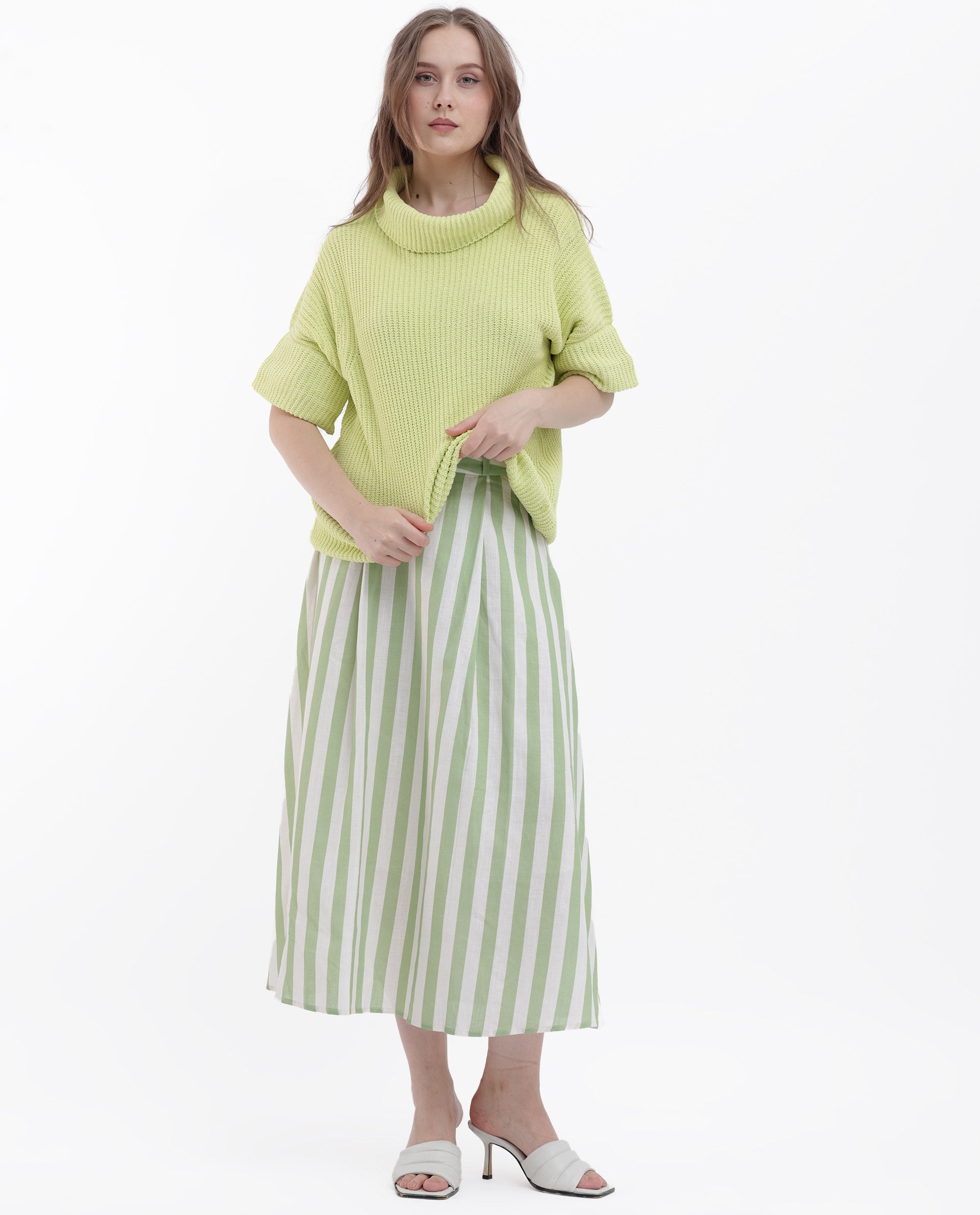 Rareism Women Daffy 1 Flouroscent Yellow Sweater Cowl Neck