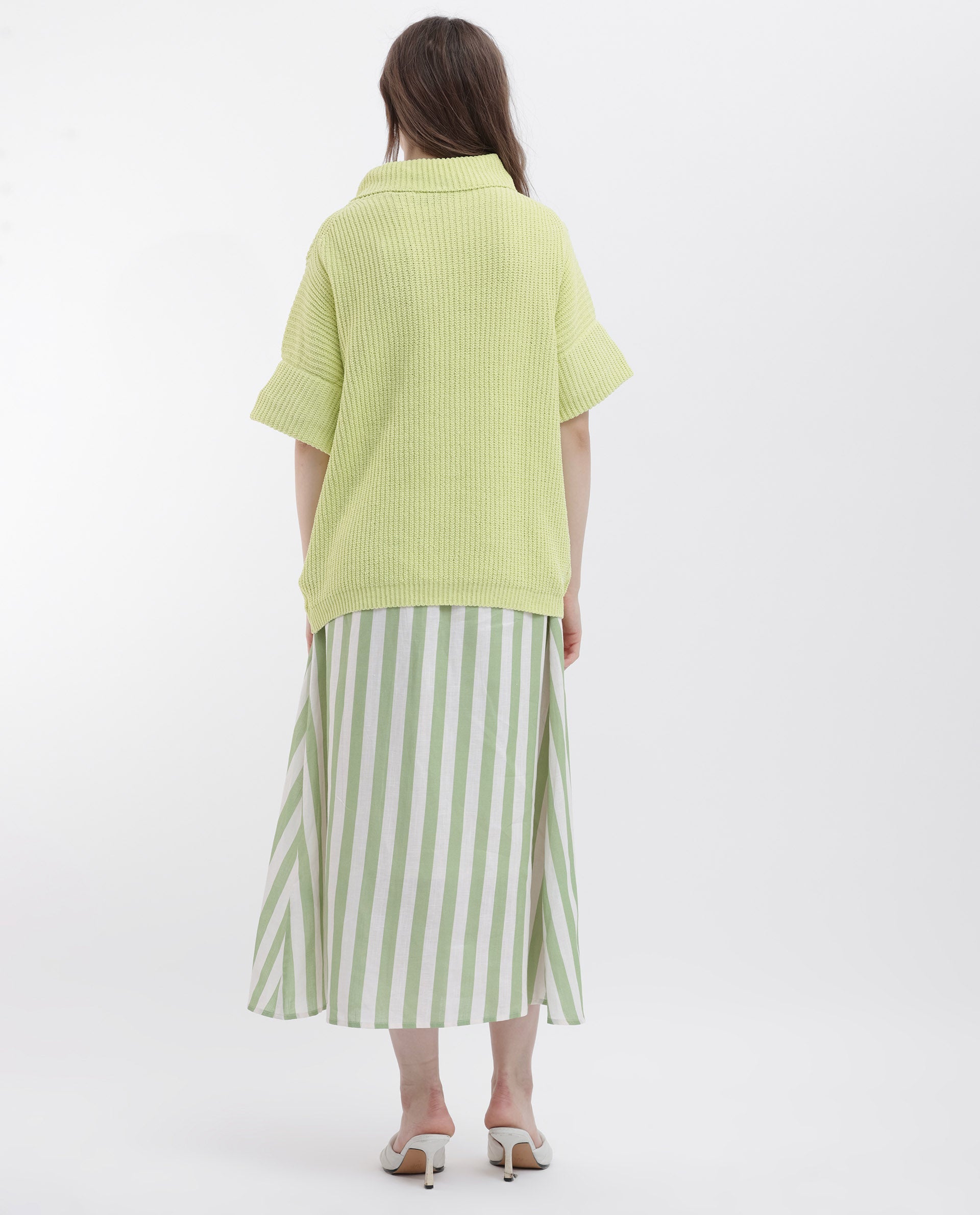 Rareism Women Daffy 1 Flouroscent Yellow Sweater Cowl Neck