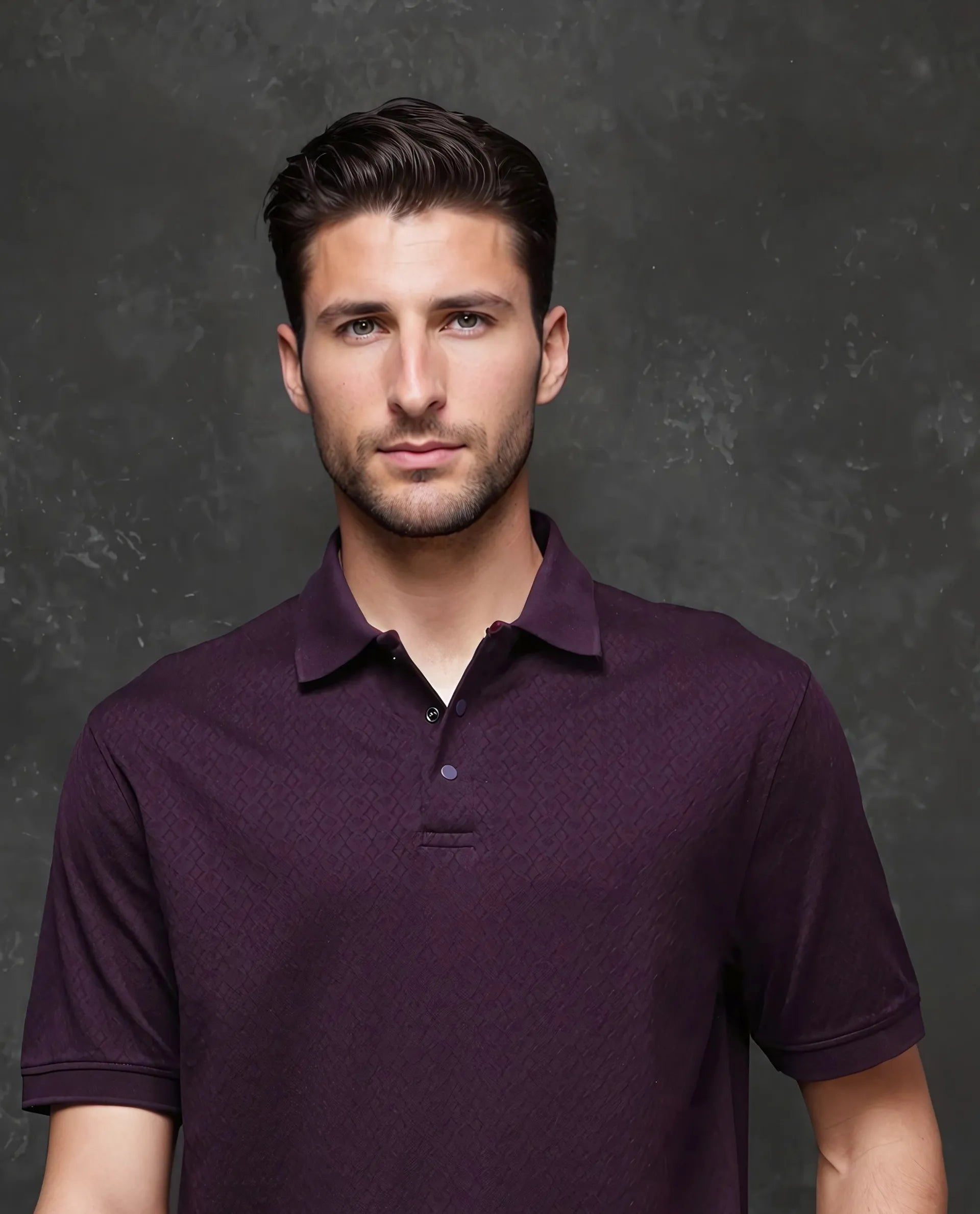 Rare Rabbit Men's Dafo-1 Purple Cotton Fabric Short Sleeve Collared Neck Button Closure Jacquard Polo