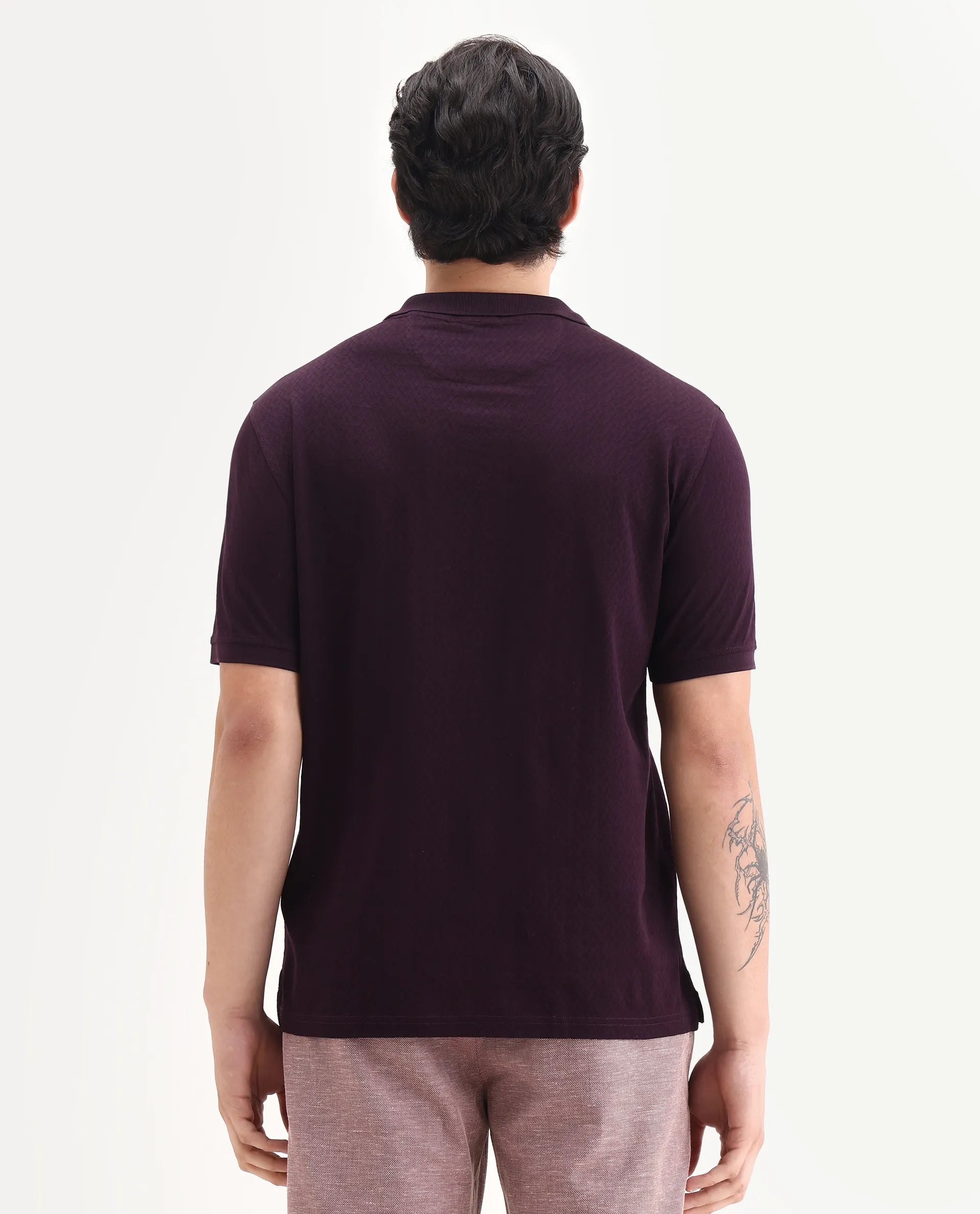 Rare Rabbit Men's Guild Statement Dafo Purple Cotton Jacquard Regular Fit Half Sleeve Polo