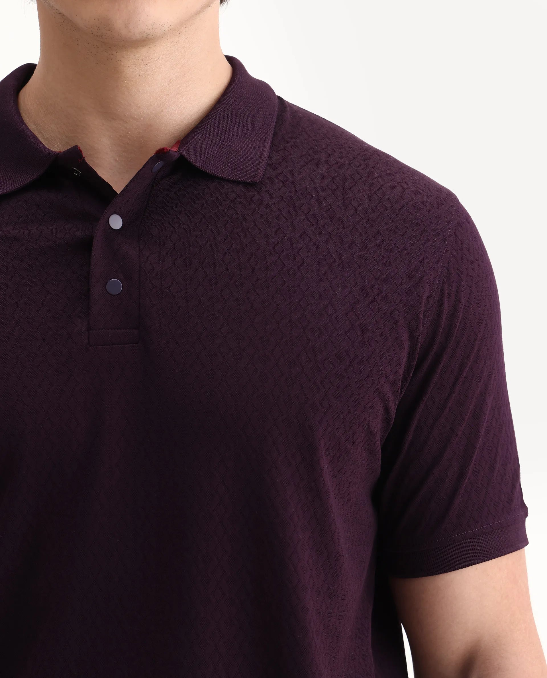 Rare Rabbit Men's Guild Statement Dafo Purple Cotton Jacquard Regular Fit Half Sleeve Polo