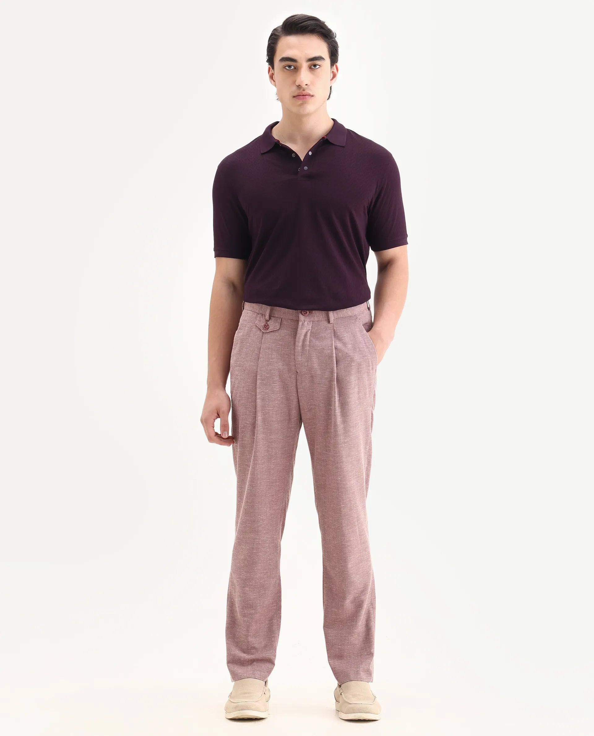 Rare Rabbit Men's Guild Statement Dafo Purple Cotton Jacquard Regular Fit Half Sleeve Polo