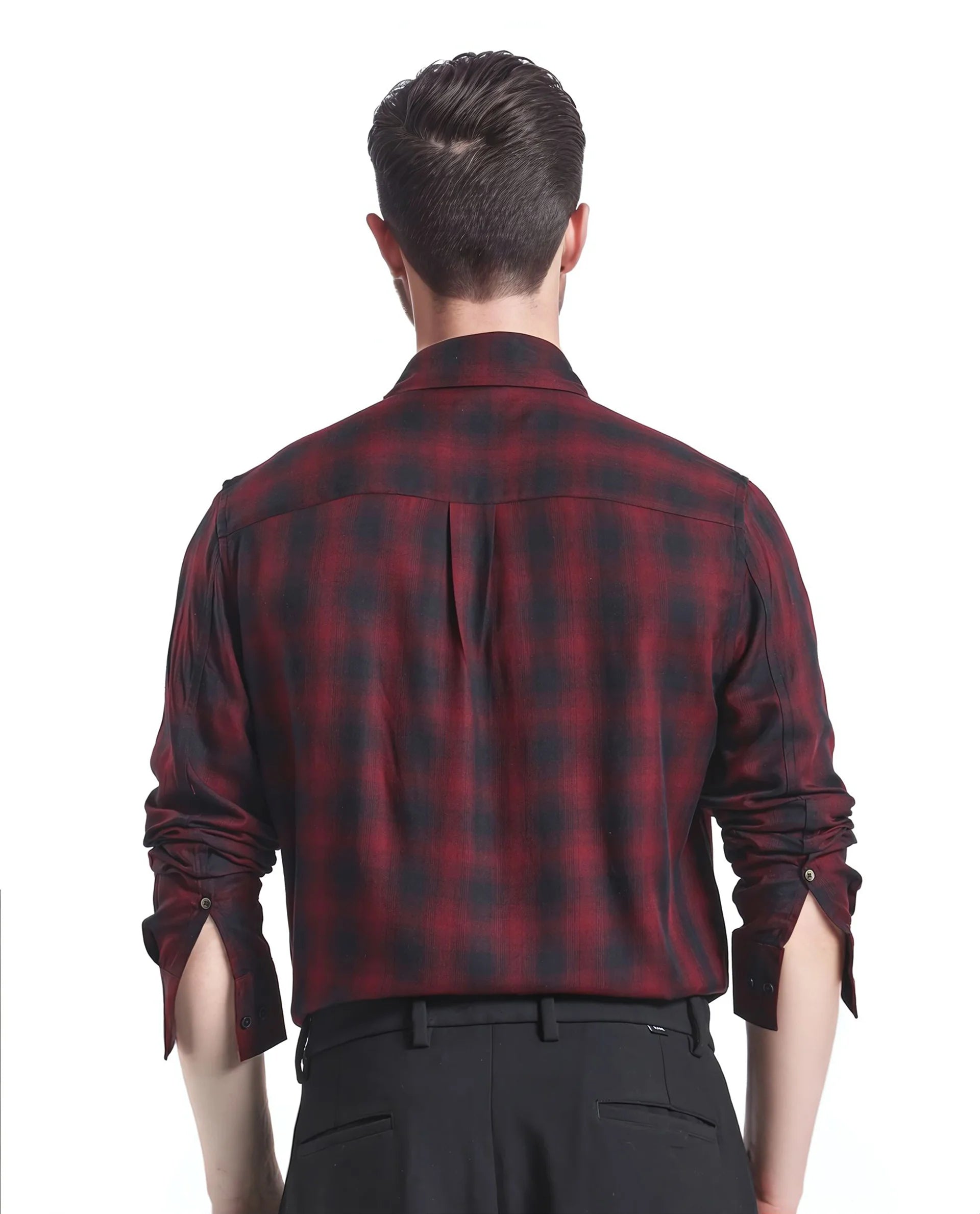 Rare Rabbit Men's Dahme Maroon Cotton Fabric Full Sleeve Collared Neck Button Closure Checked Shirt