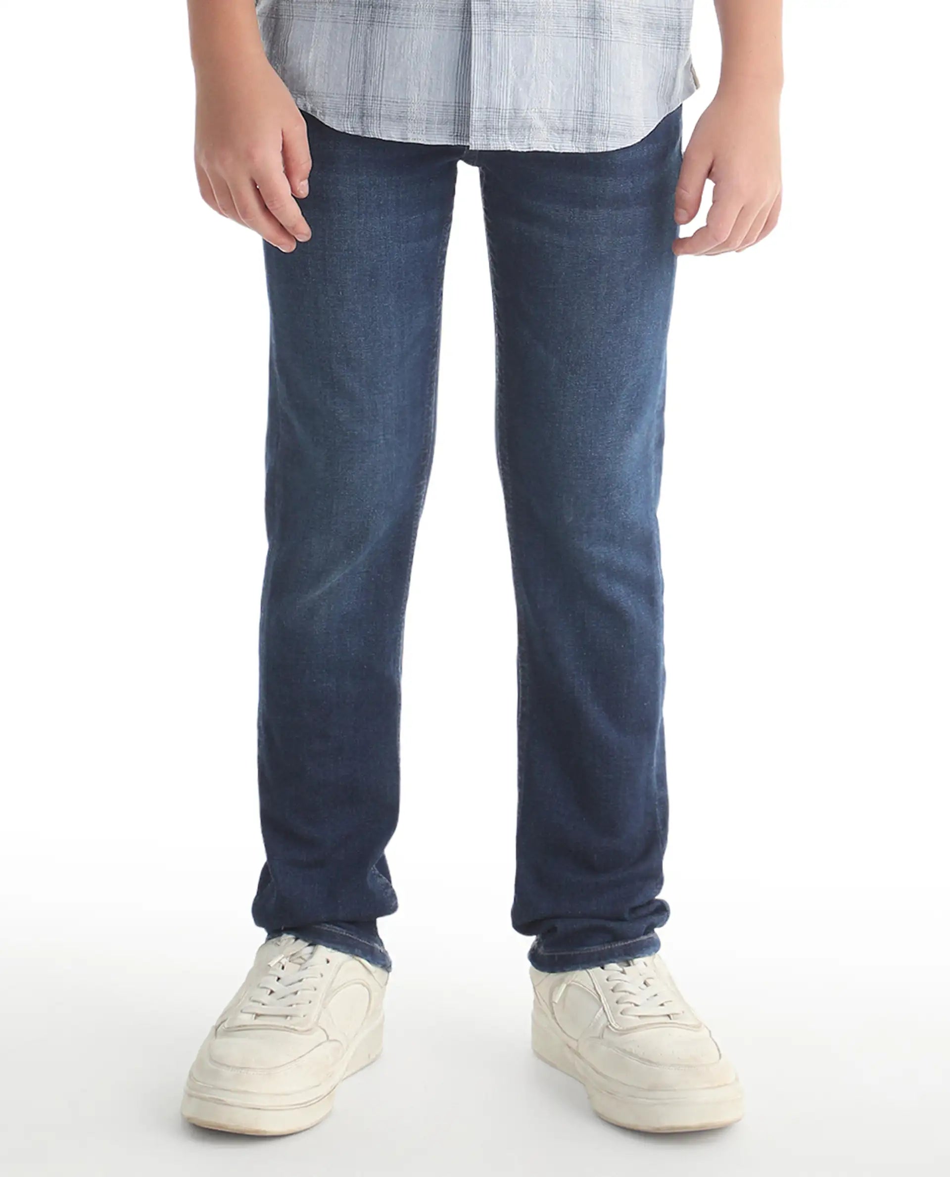 Rare Ones Kids Daito-1 Dark Blue Cotton Blend Shank Button Closure Slim Fit Jeans
