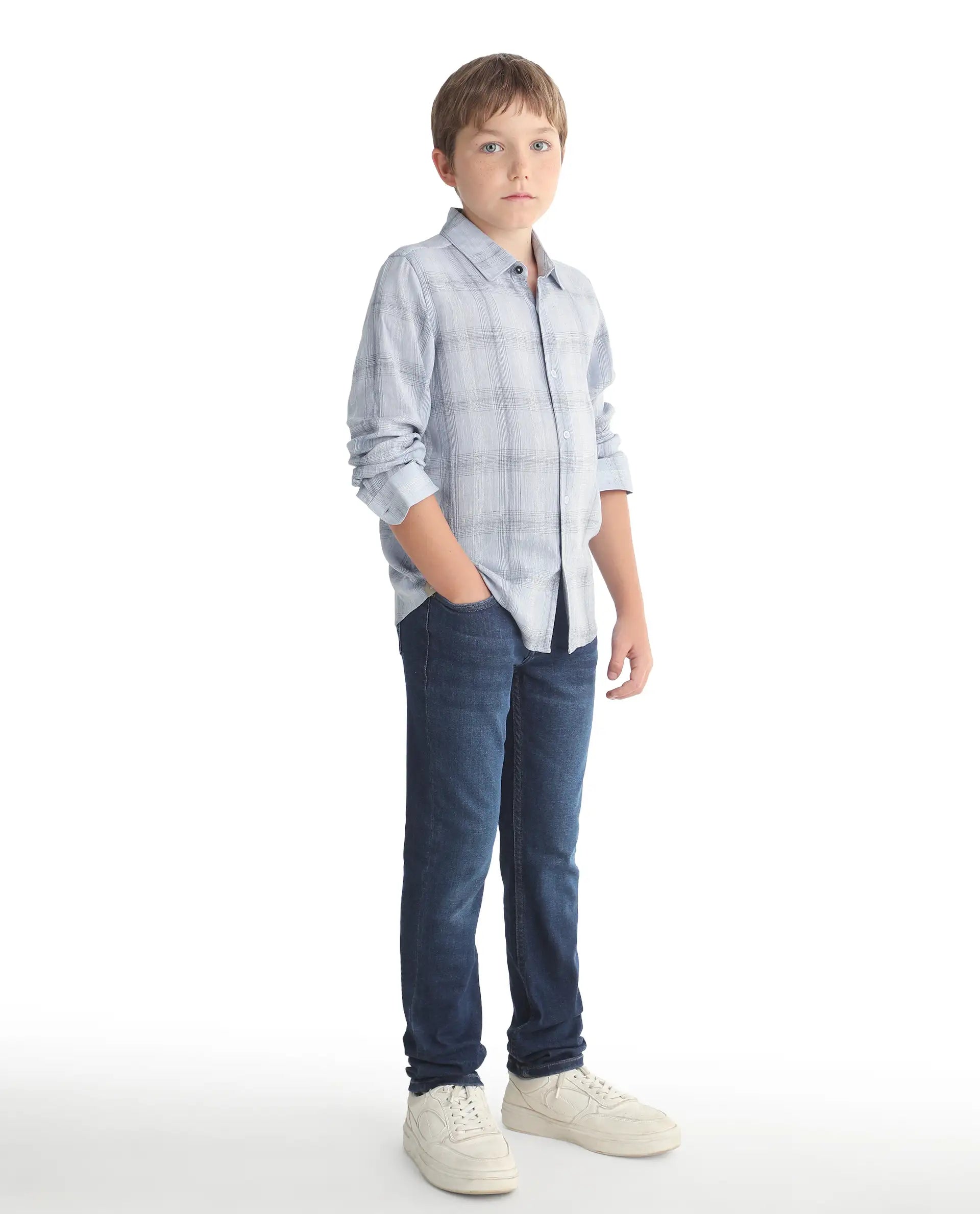 Rare Ones Kids Daito-1 Dark Blue Cotton Blend Shank Button Closure Slim Fit Jeans