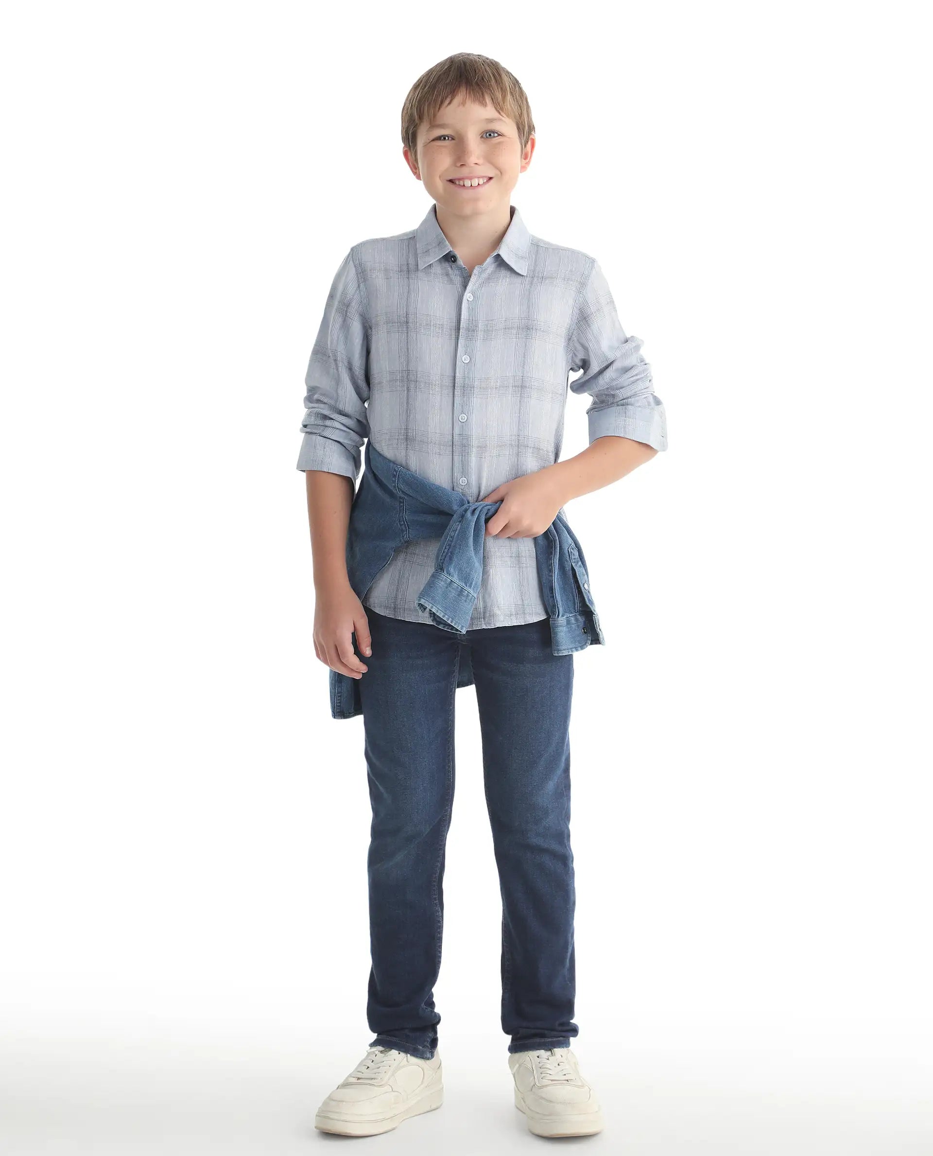 Rare Ones Kids Daito-1 Dark Blue Cotton Blend Shank Button Closure Slim Fit Jeans