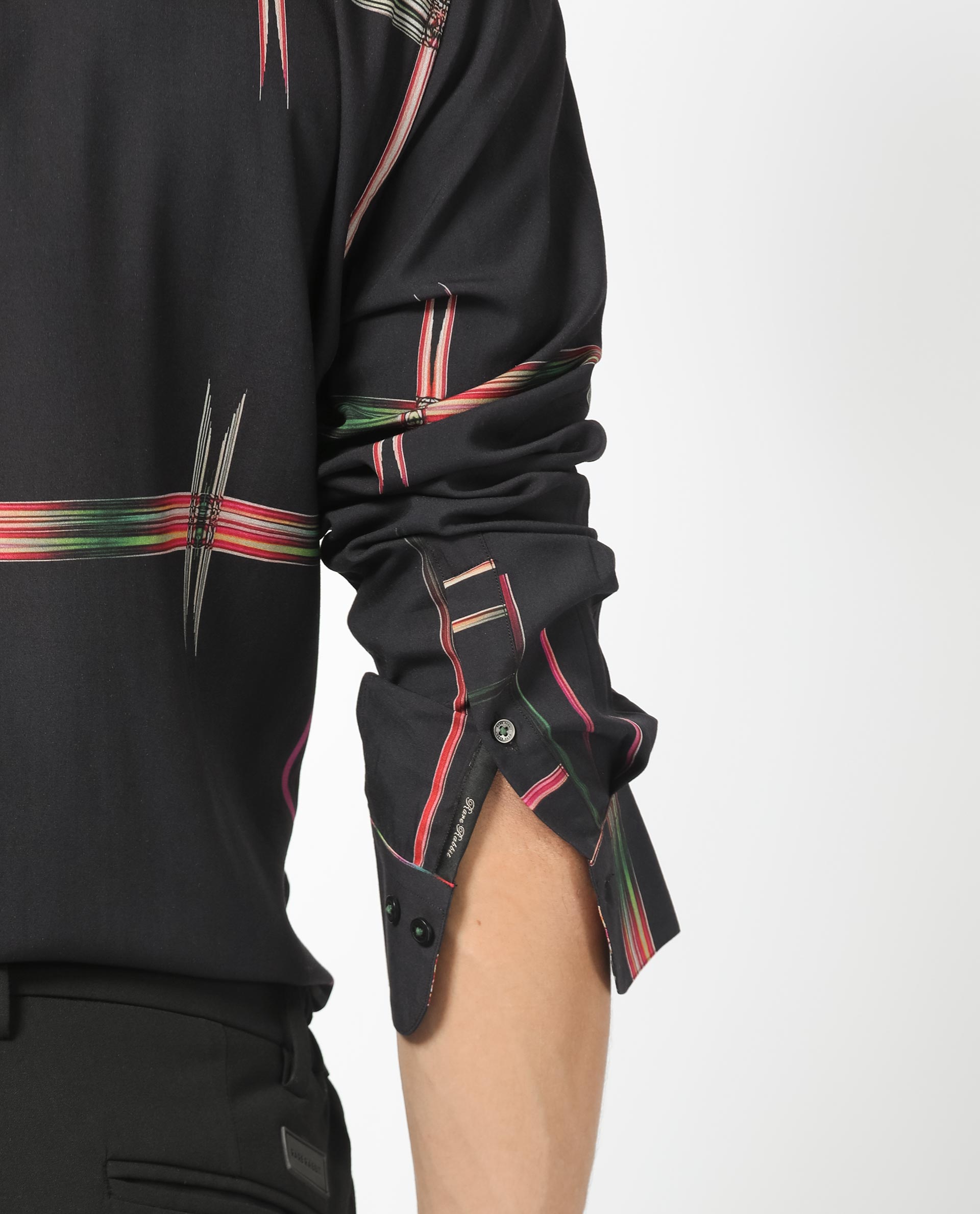 Rare Rabbit Men's Dale Black Viscose Fabric Abstract Print Full Sleeves Shirt