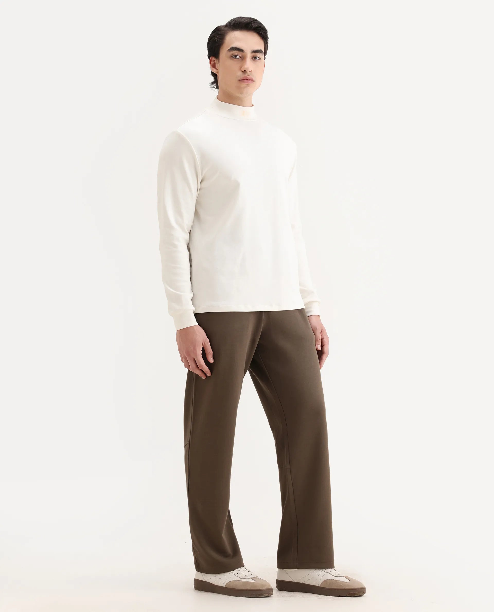 Rare Rabbit Men's Dalton Grey Cotton Blend Plain Baggy Fit Trouser