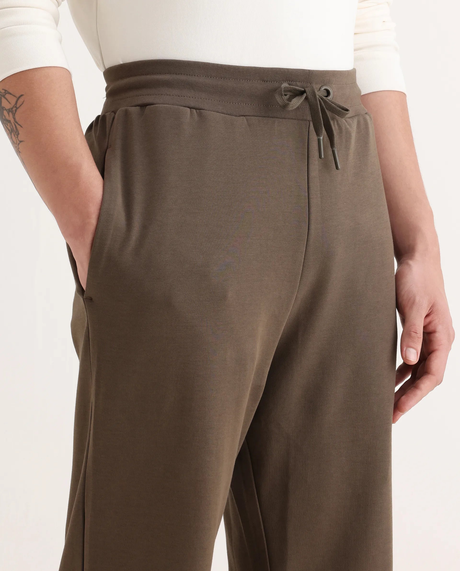 Rare Rabbit Men's Dalton Grey Cotton Blend Plain Baggy Fit Trouser