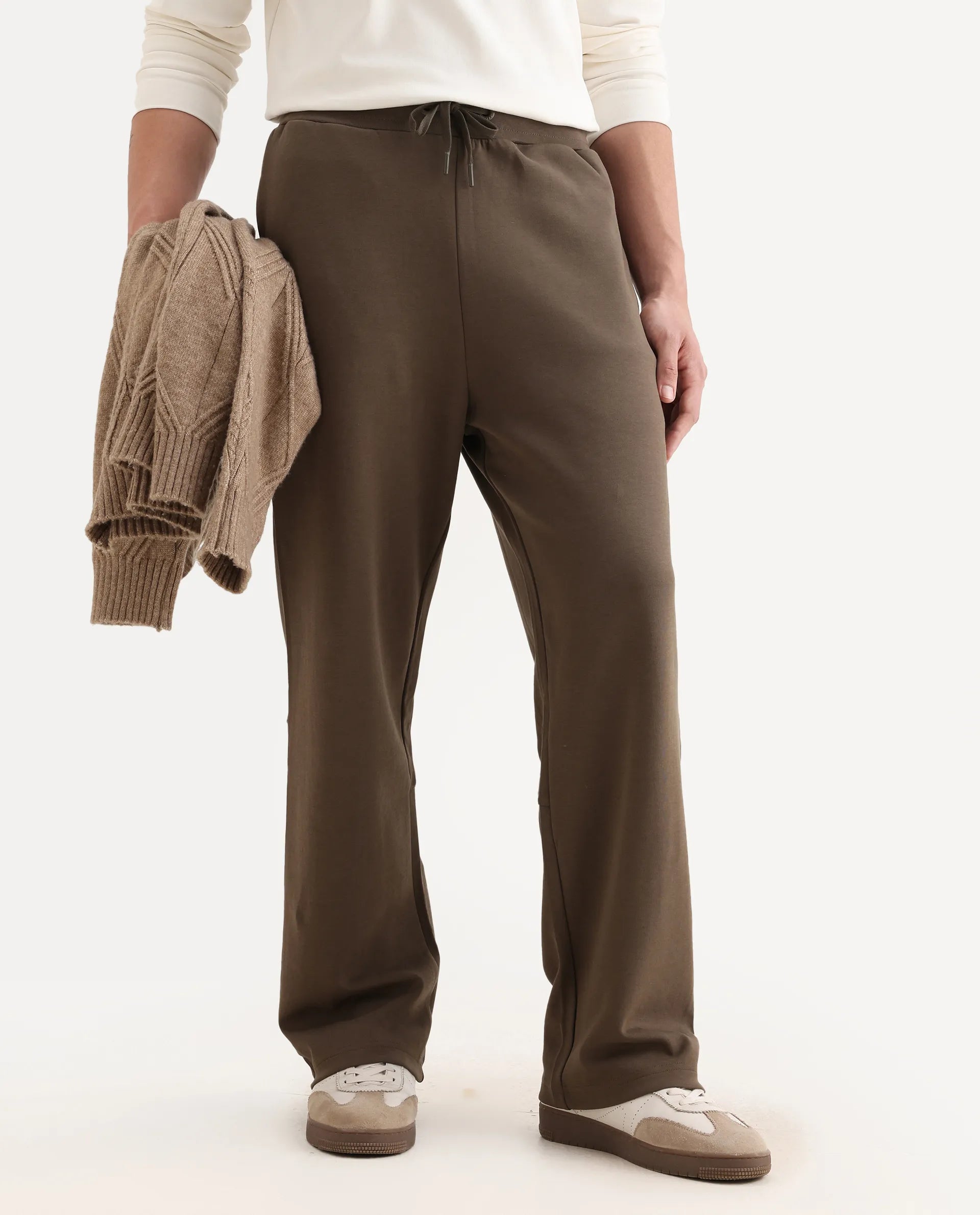 Rare Rabbit Men's Dalton Grey Cotton Blend Plain Baggy Fit Trouser