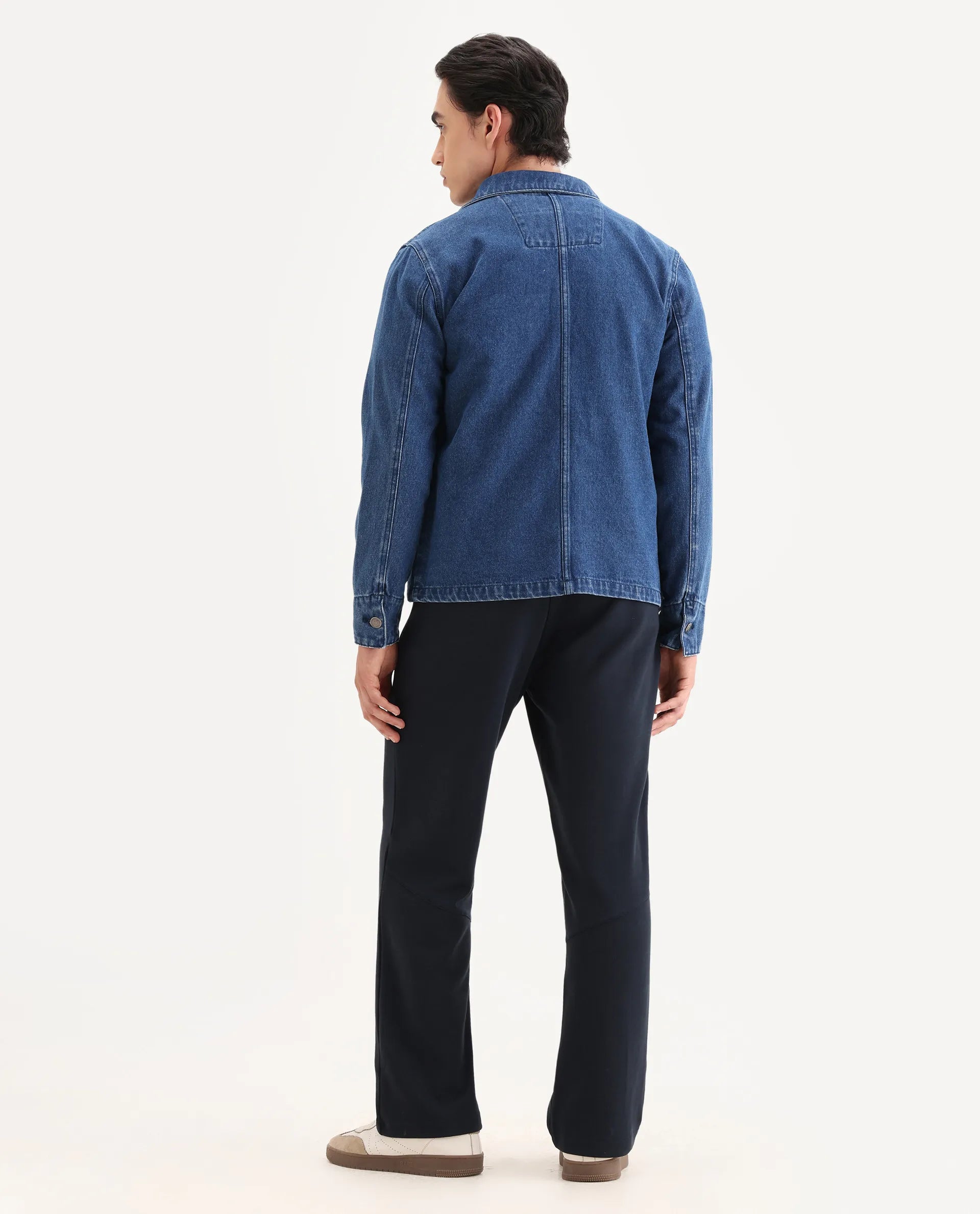 Rare Rabbit Men's Dalton Navy Cotton Blend Plain Baggy Fit Trouser