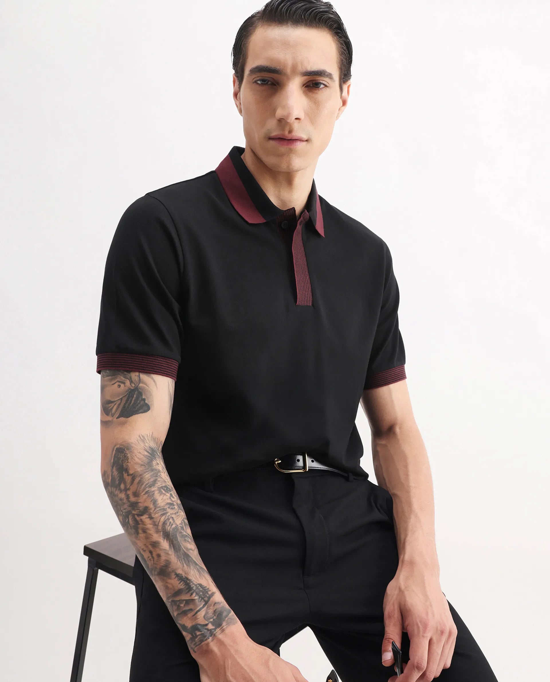 rare rabbit black short sleeve polo neck