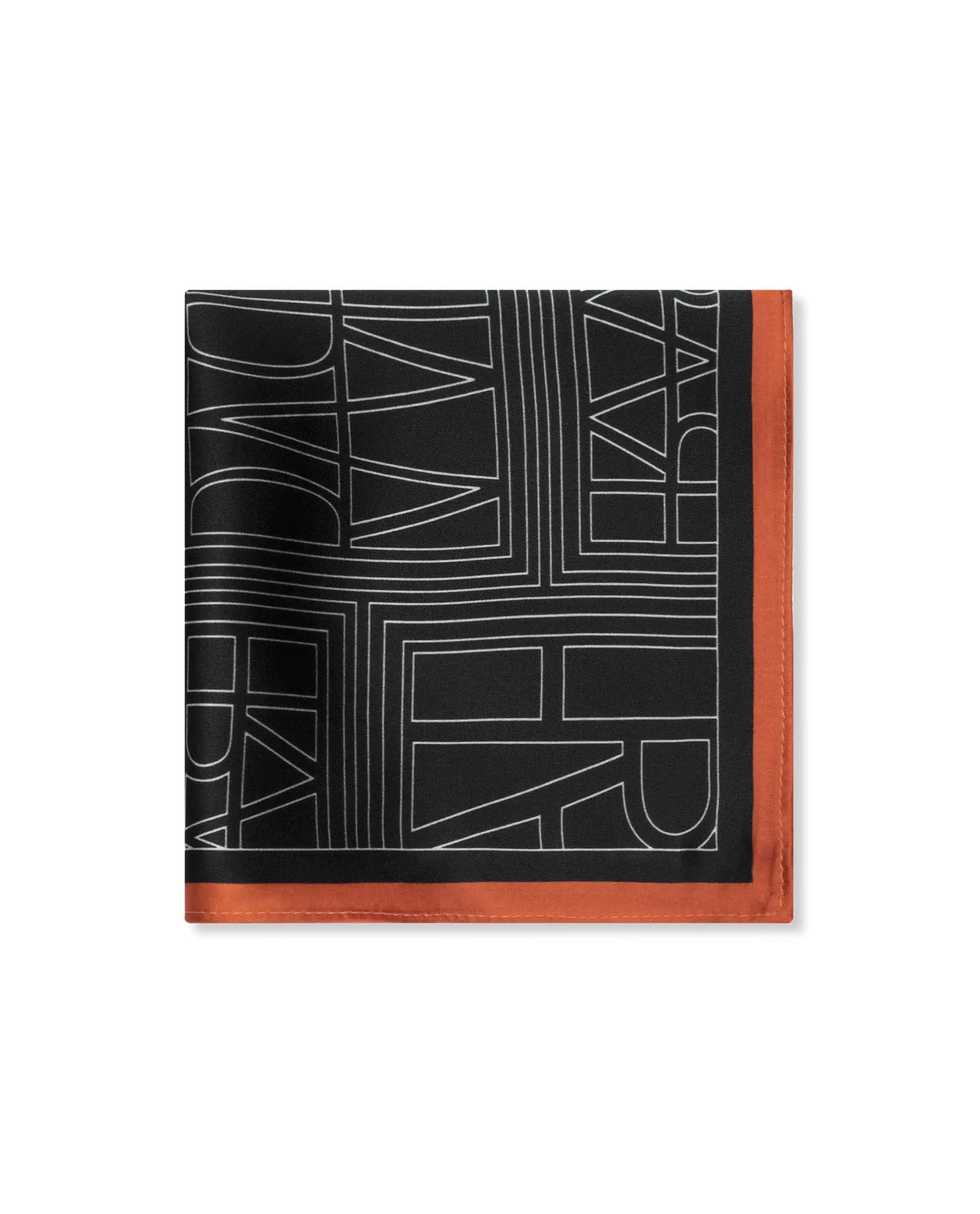 Rare Rabbit Men's Dani Black Silk Fabric Monogram Print Pocket Square