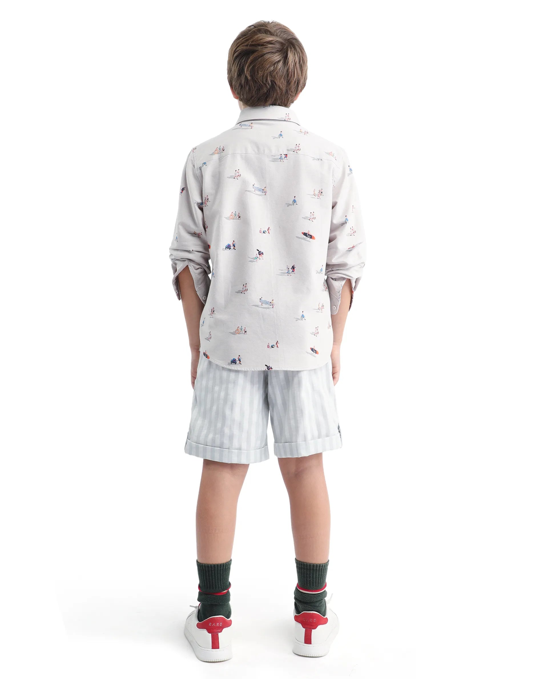 Rare Ones Kids Danni Light Green Polyester Striped Button & Zip Closure Regular Fit Shorts