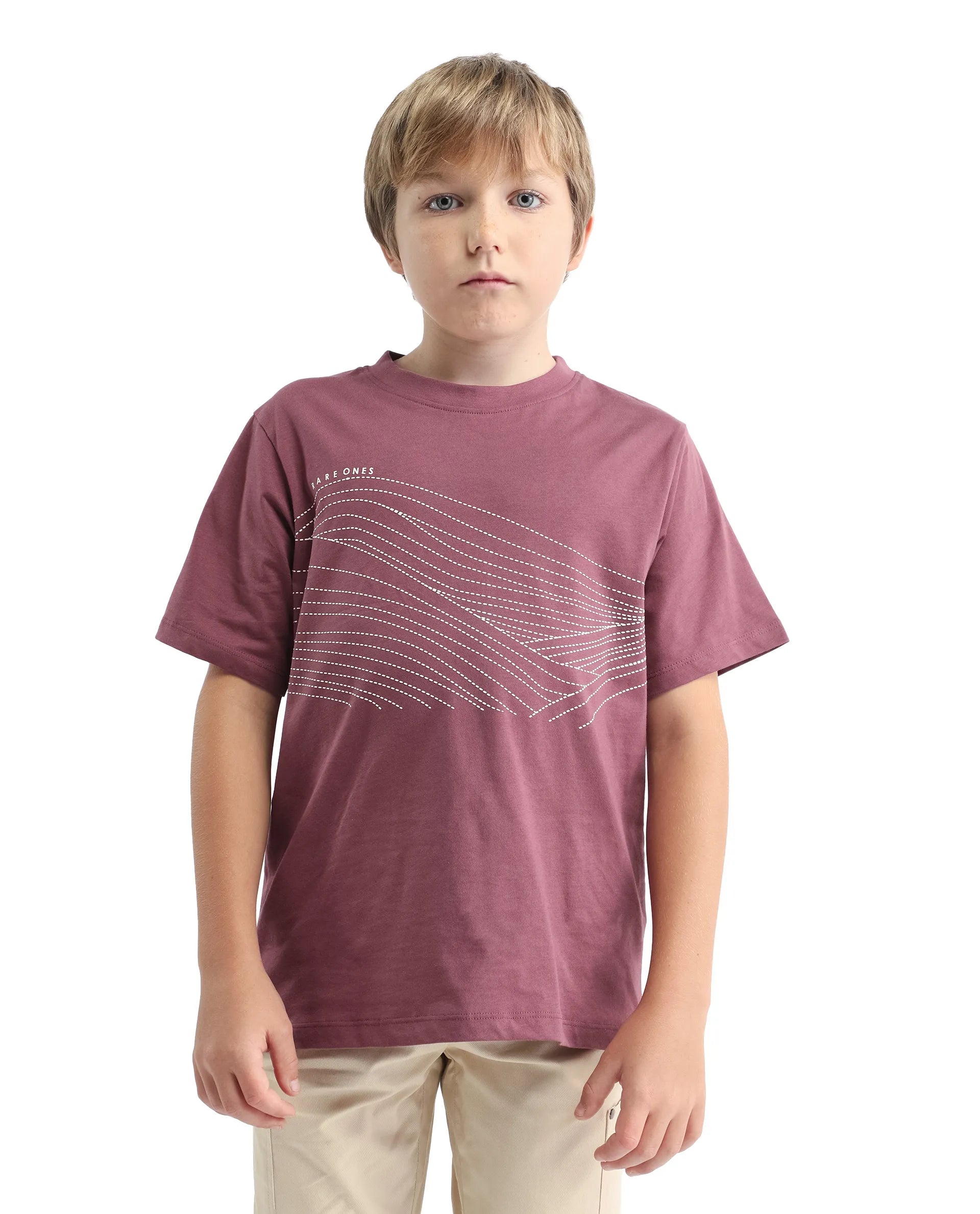 Rare Ones Kids Vint-K Dusky Pink Cotton Solid Slip-On Regular Fit T-Shirt