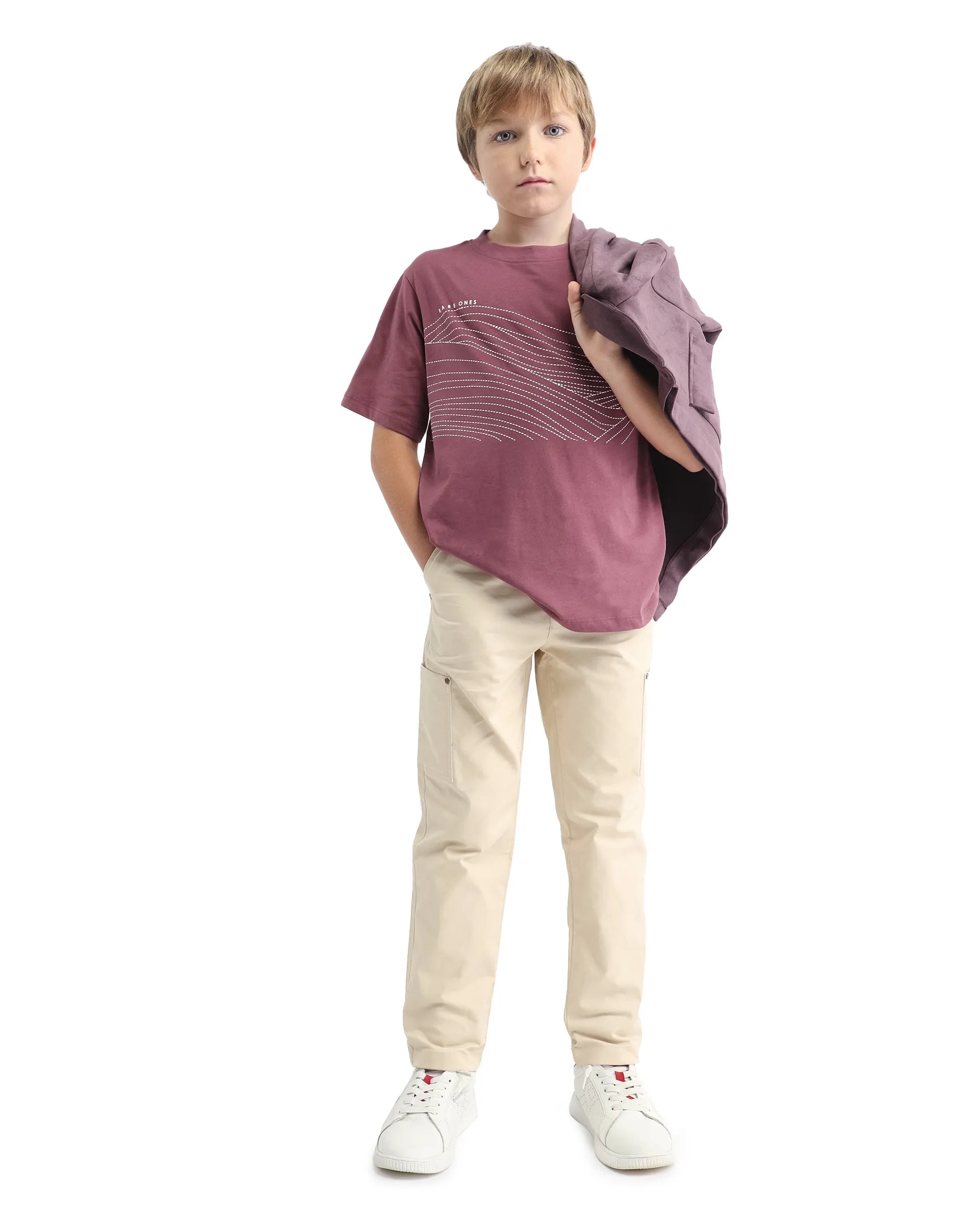 Rare Ones Kids Vint-K Dusky Pink Cotton Solid Slip-On Regular Fit T-Shirt