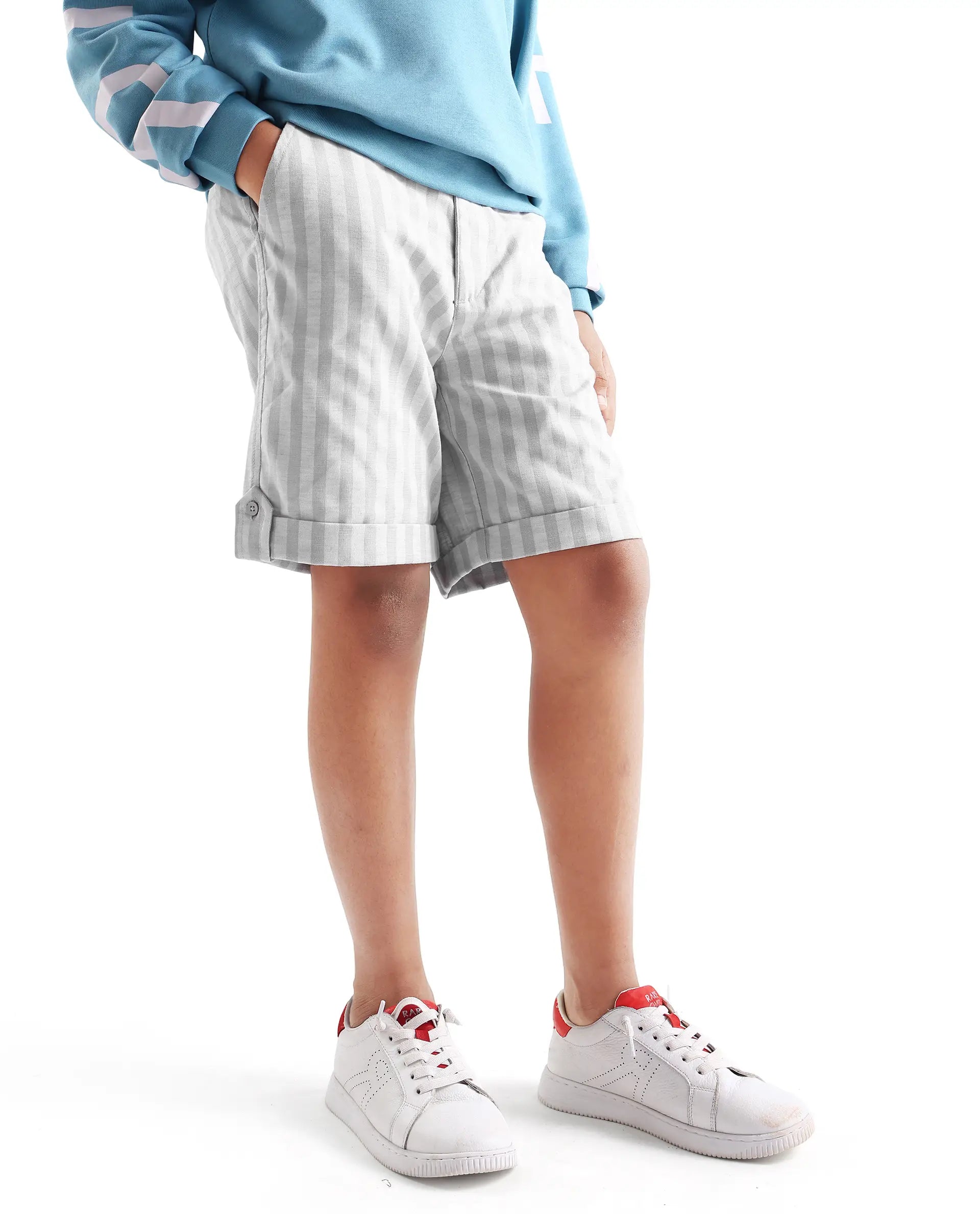 Rare Ones Kids Danni Light Grey Polyester Striped Drawstring Closure Regular Fit Shorts