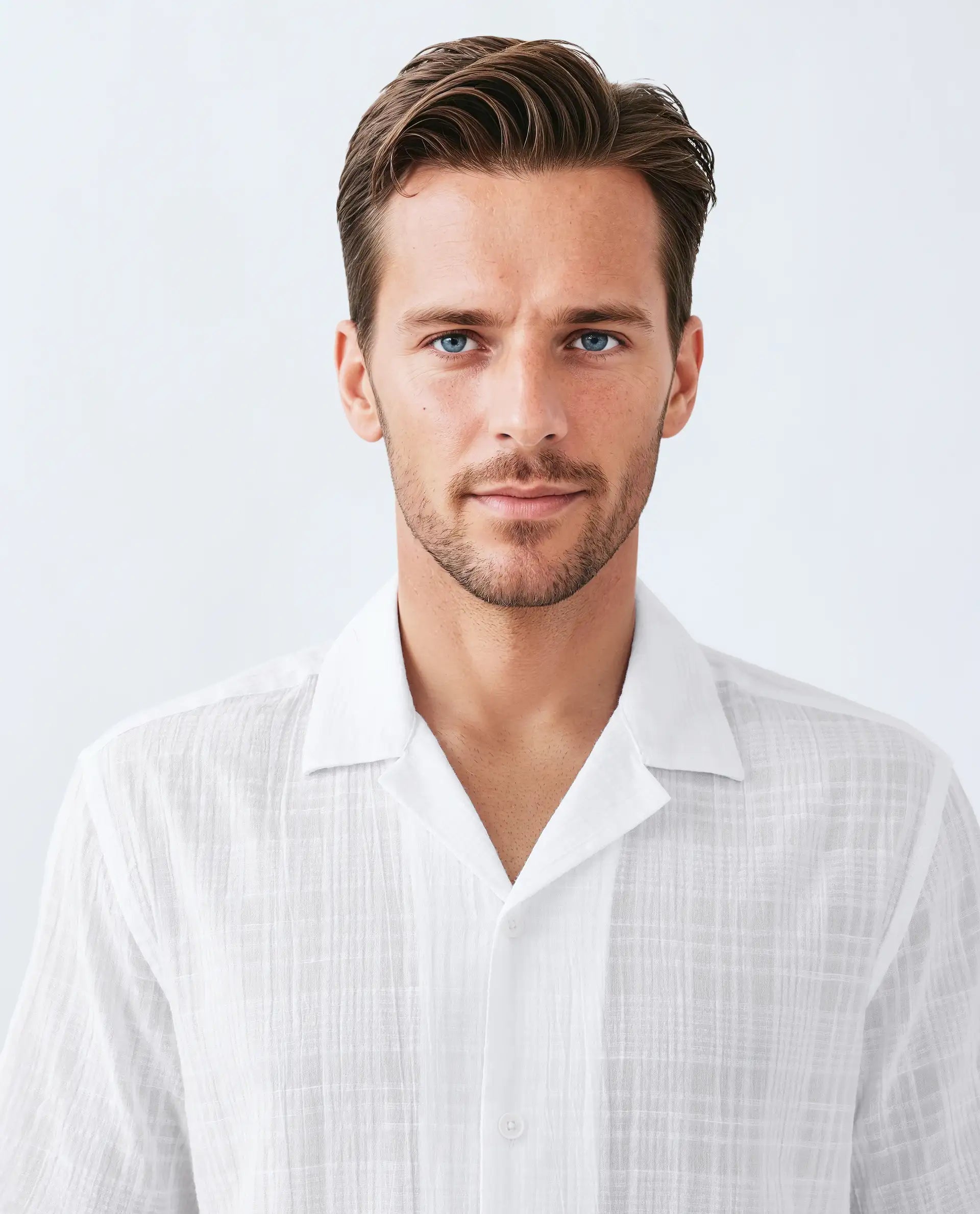 Rare Rabbit Men's Dara White Cotton Checked Print Boxy Fit Half Sleeve Cuban Collar Shirt