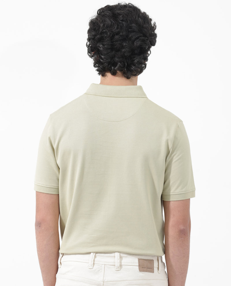 Rare Rabbit Mens Dariol Light Green Cotton Fabric Short Sleeve Solid Knitted Polo T-Shirt