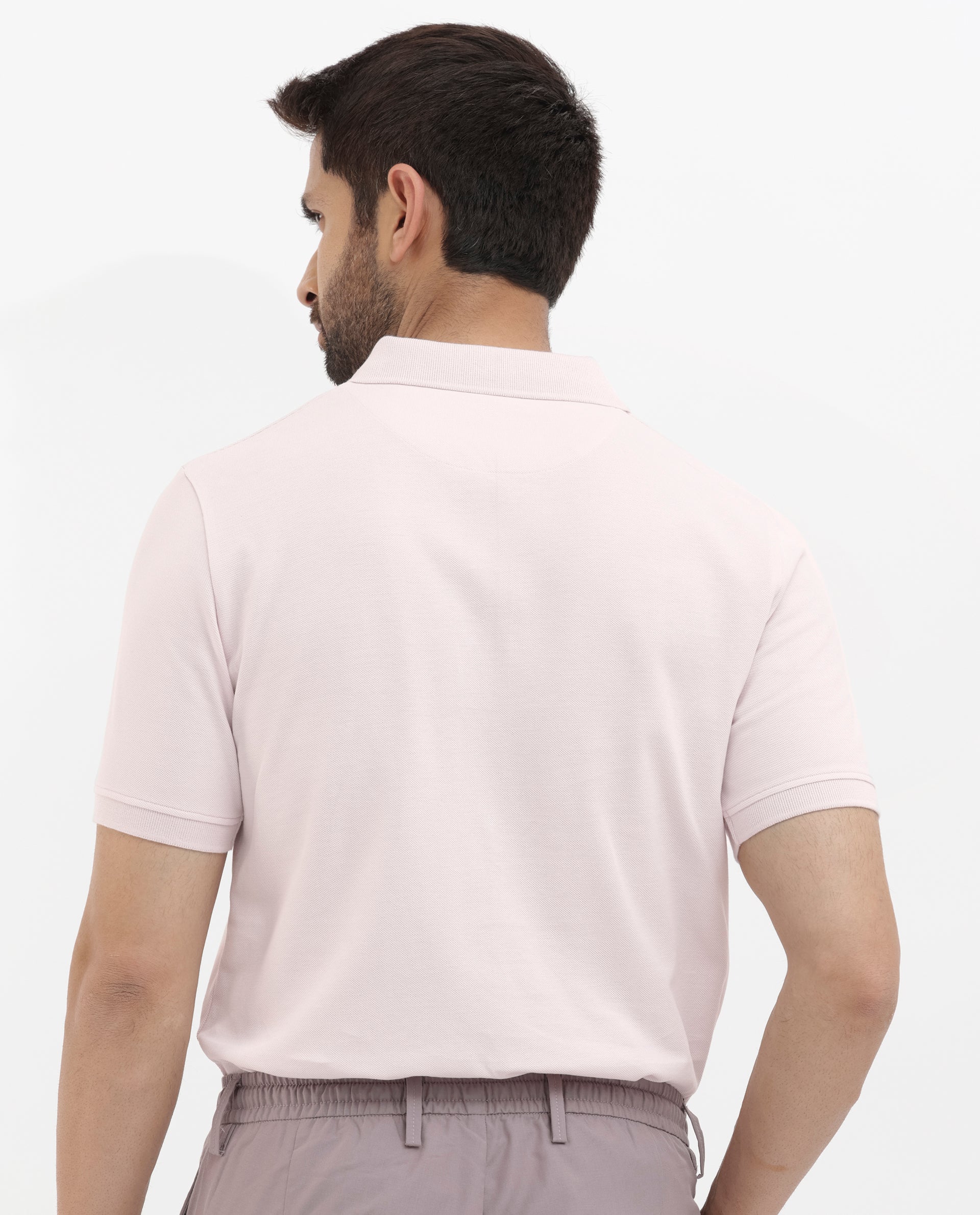 Rare Rabbit Mens Dariol Light Pink Cotton Fabric Short Sleeve Solid Knitted Polo T-Shirt