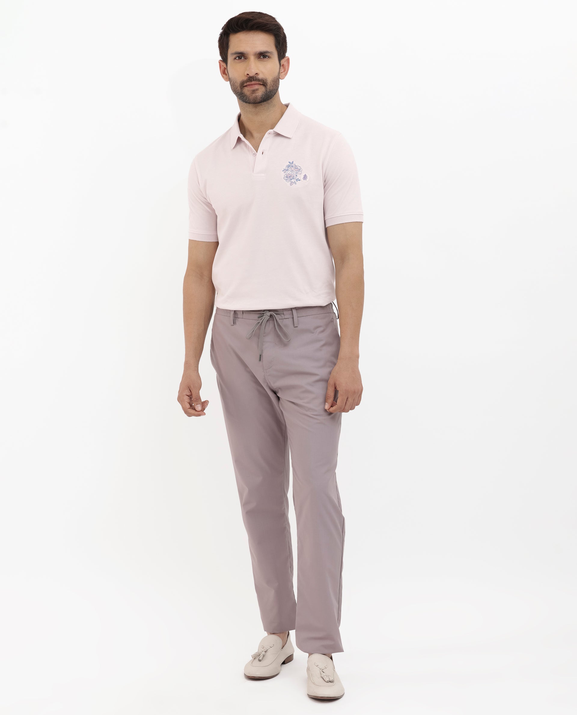 Rare Rabbit Mens Dariol Light Pink Cotton Fabric Short Sleeve Solid Knitted Polo T-Shirt