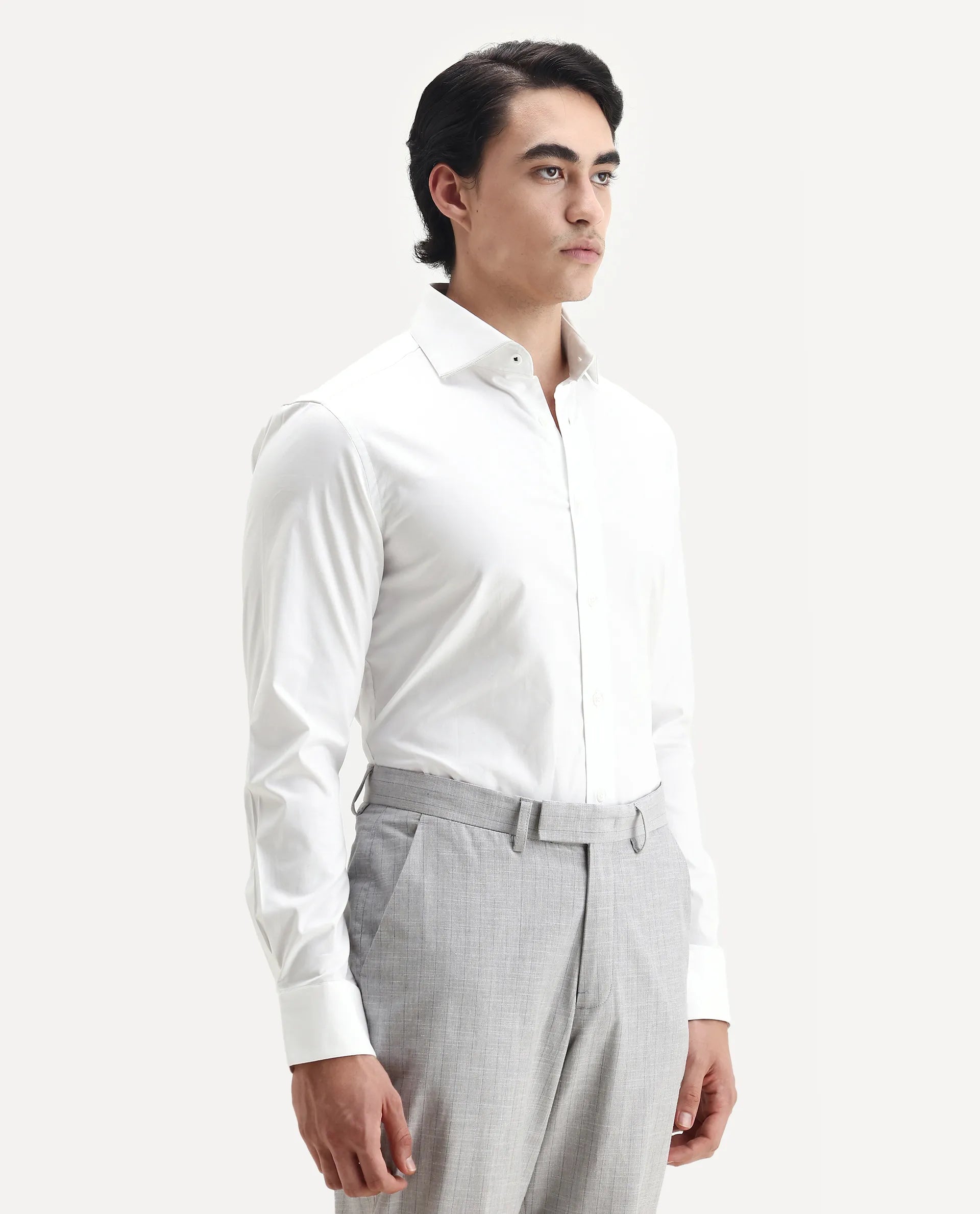 Rare Rabbit Men's Dario White Cotton Plain Regular Fit Full Sleeve Collared Shirt