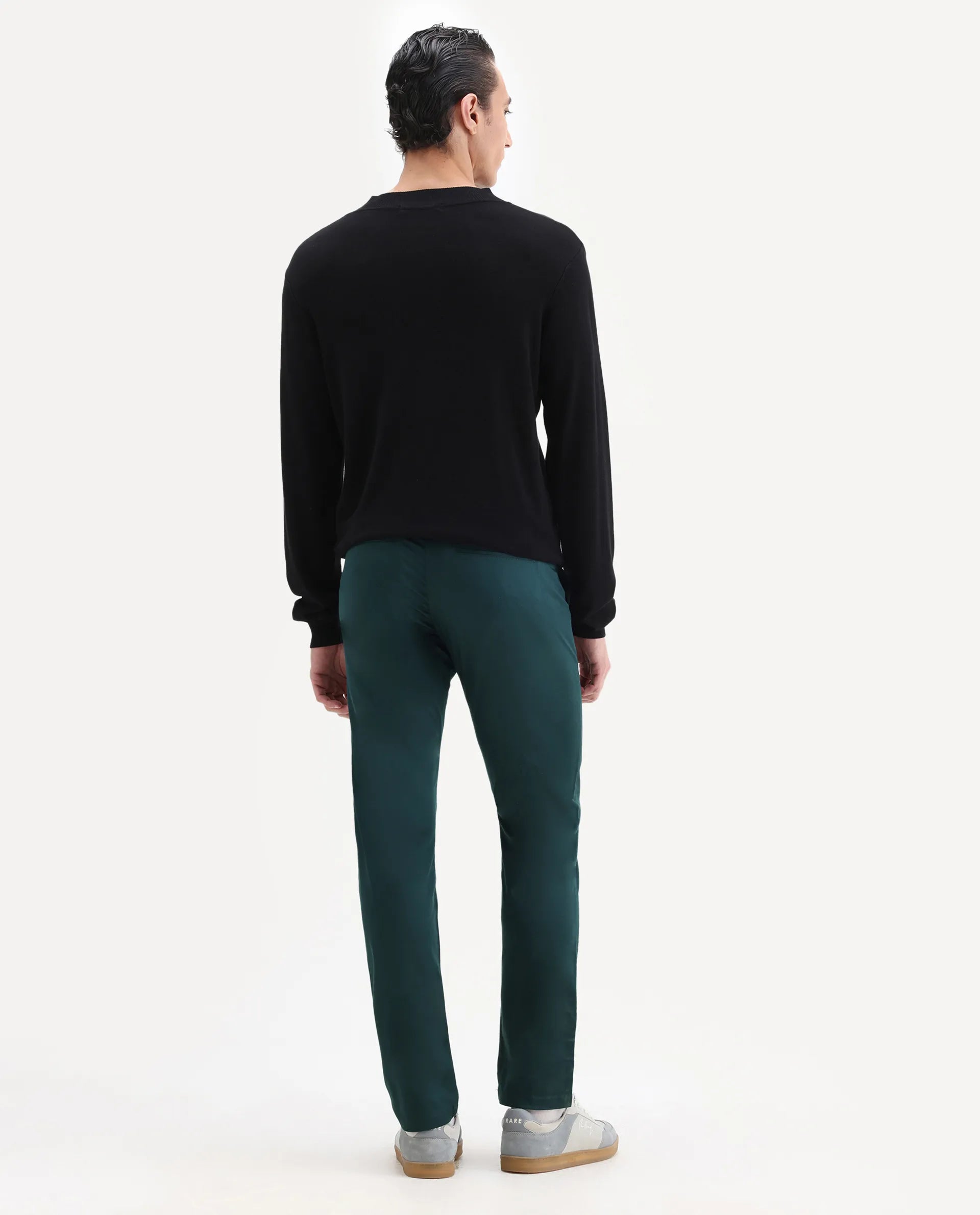 Rare Rabbit Men's Daron Petrol Cotton Plain Regular Fit Trouser