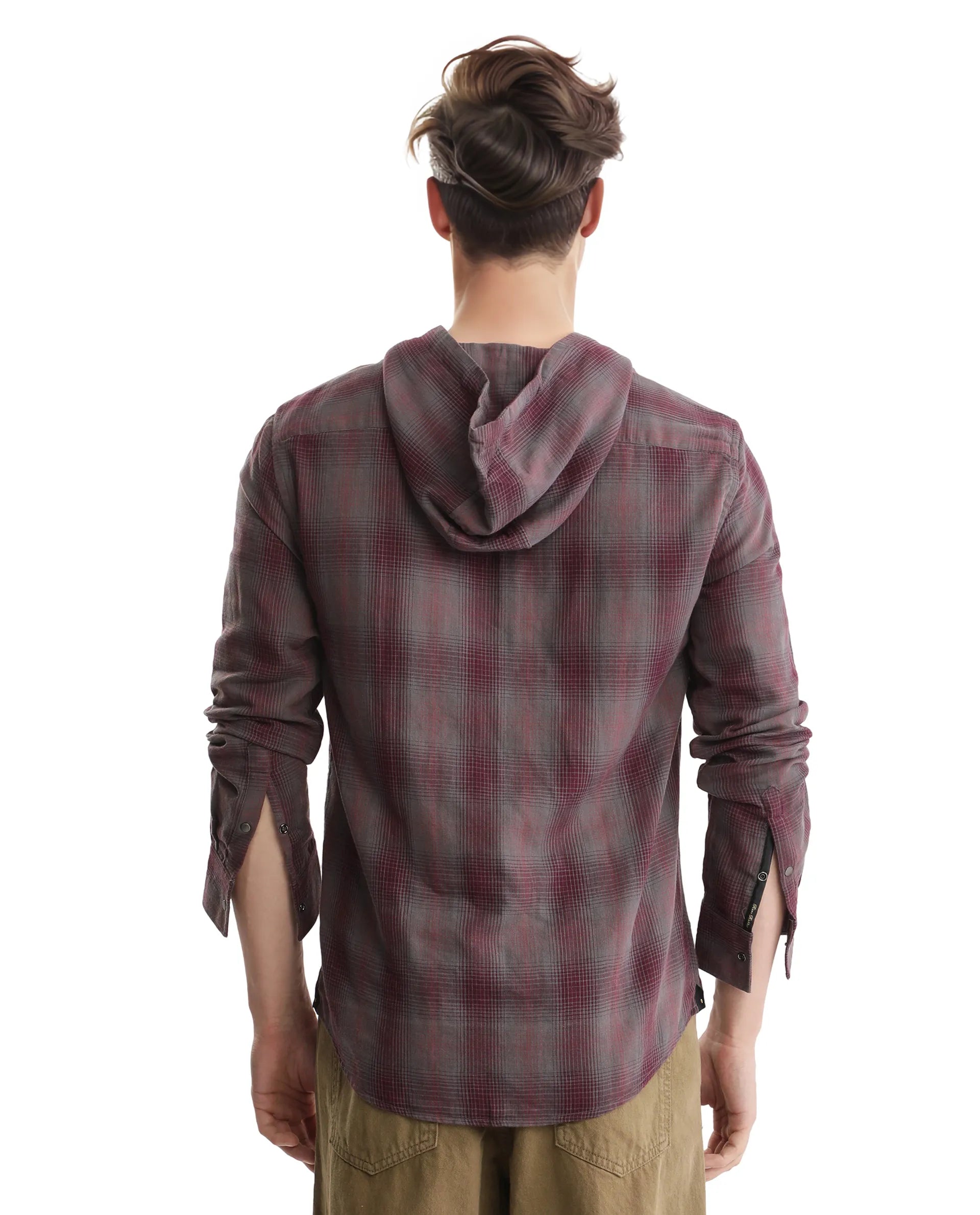 Rare Rabbit Men's Dartmouth Dusky Maroon Cotton Fabric Full Sleeve Collared Neck Oversized Fit Checks Shirt