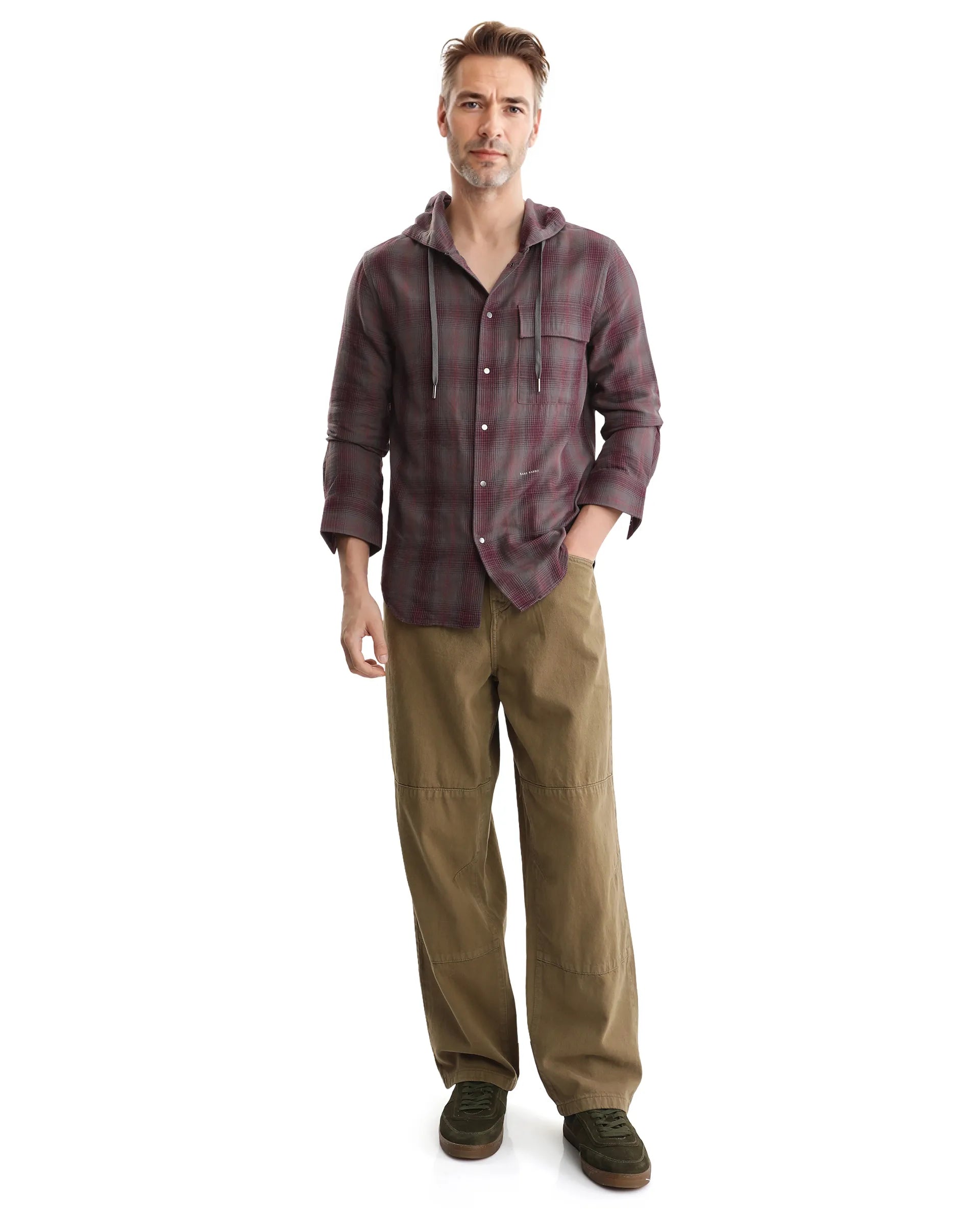 Rare Rabbit Men's Dartmouth Dusky Maroon Cotton Fabric Full Sleeve Collared Neck Oversized Fit Checks Shirt