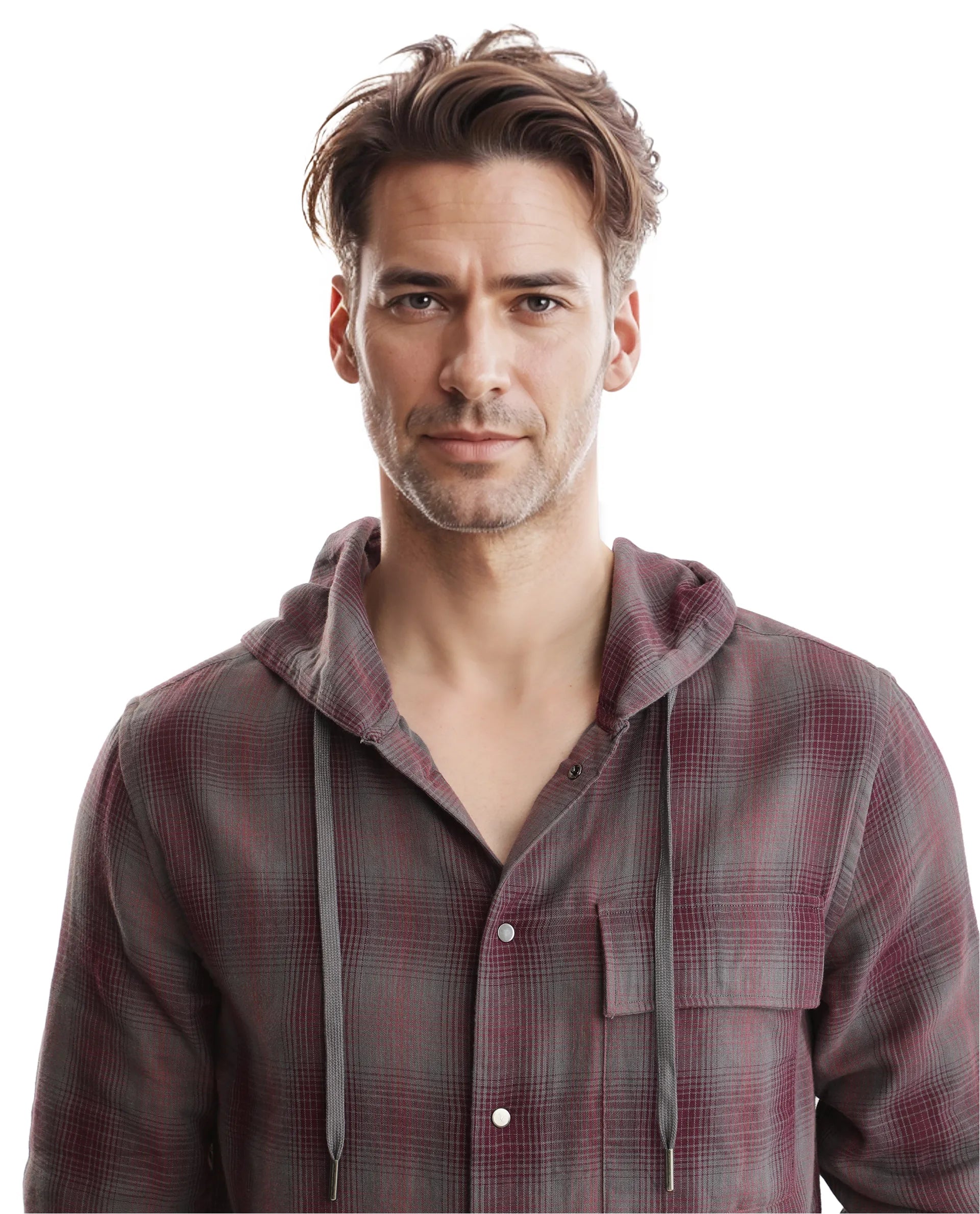 Rare Rabbit Men's Dartmouth Dusky Maroon Cotton Fabric Full Sleeve Collared Neck Oversized Fit Checks Shirt