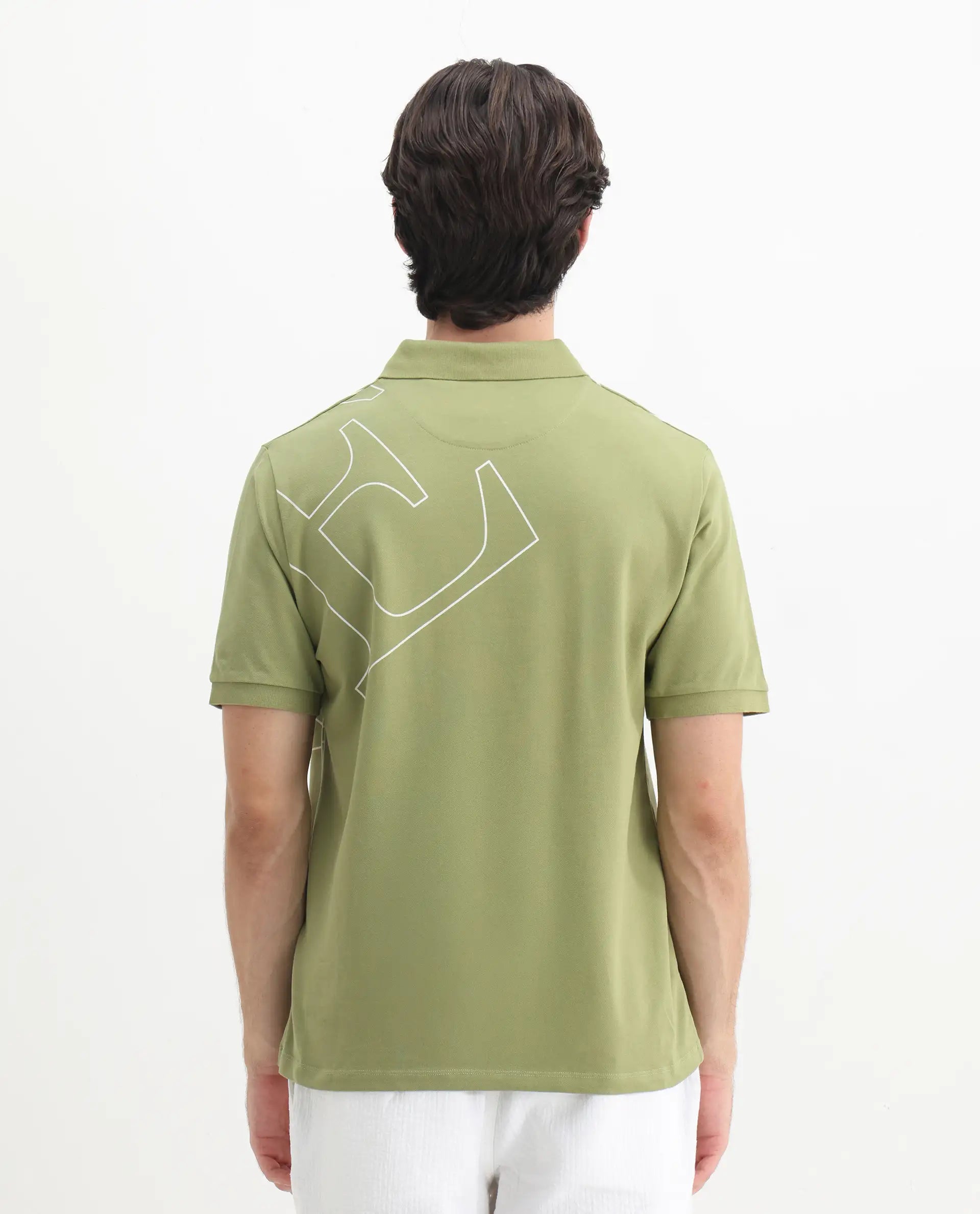 Rare Rabbit Men's Daryl Olive Cotton Plain Regular Fit Half Sleeve Polo