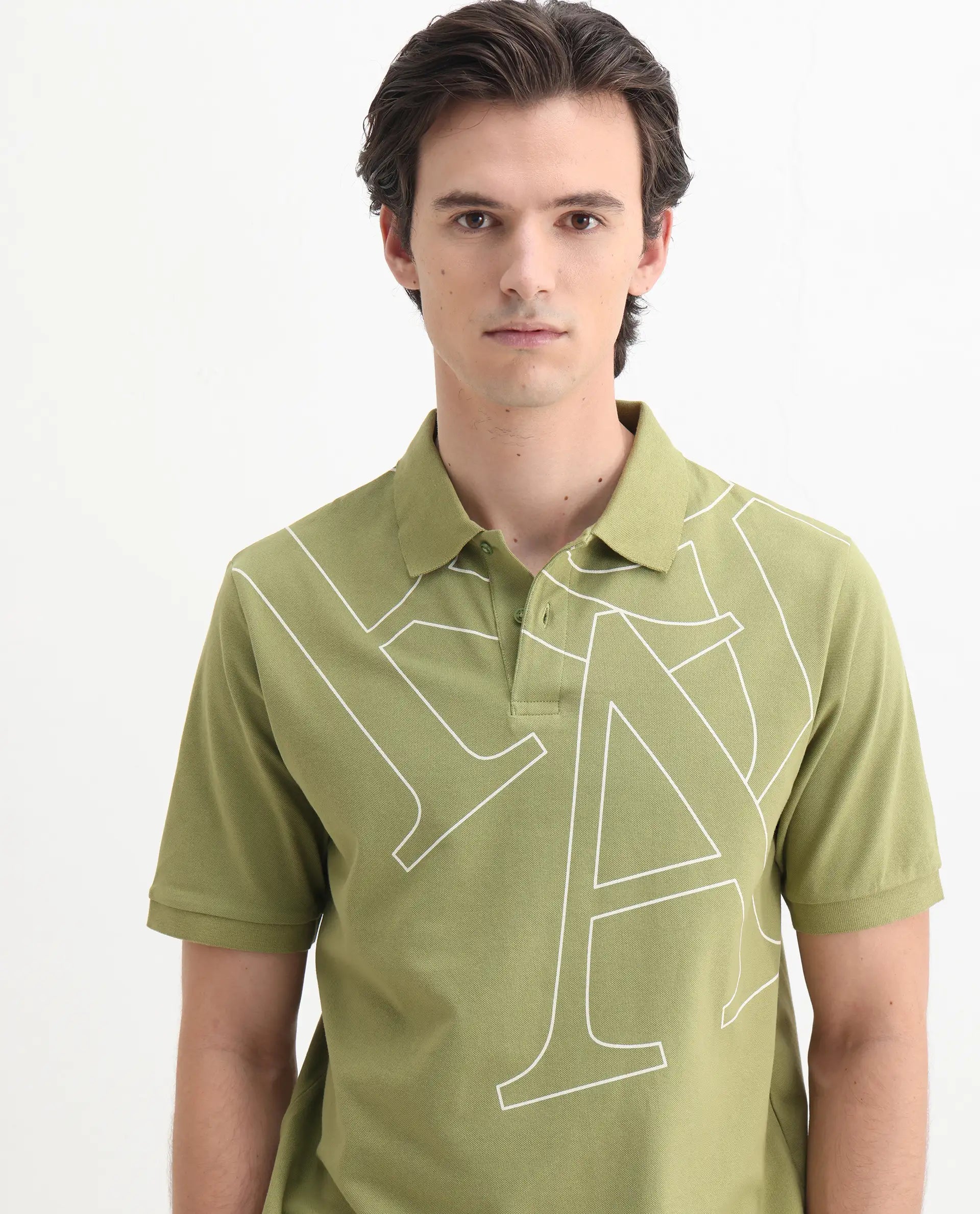 Rare Rabbit Men's Daryl Olive Cotton Plain Regular Fit Half Sleeve Polo