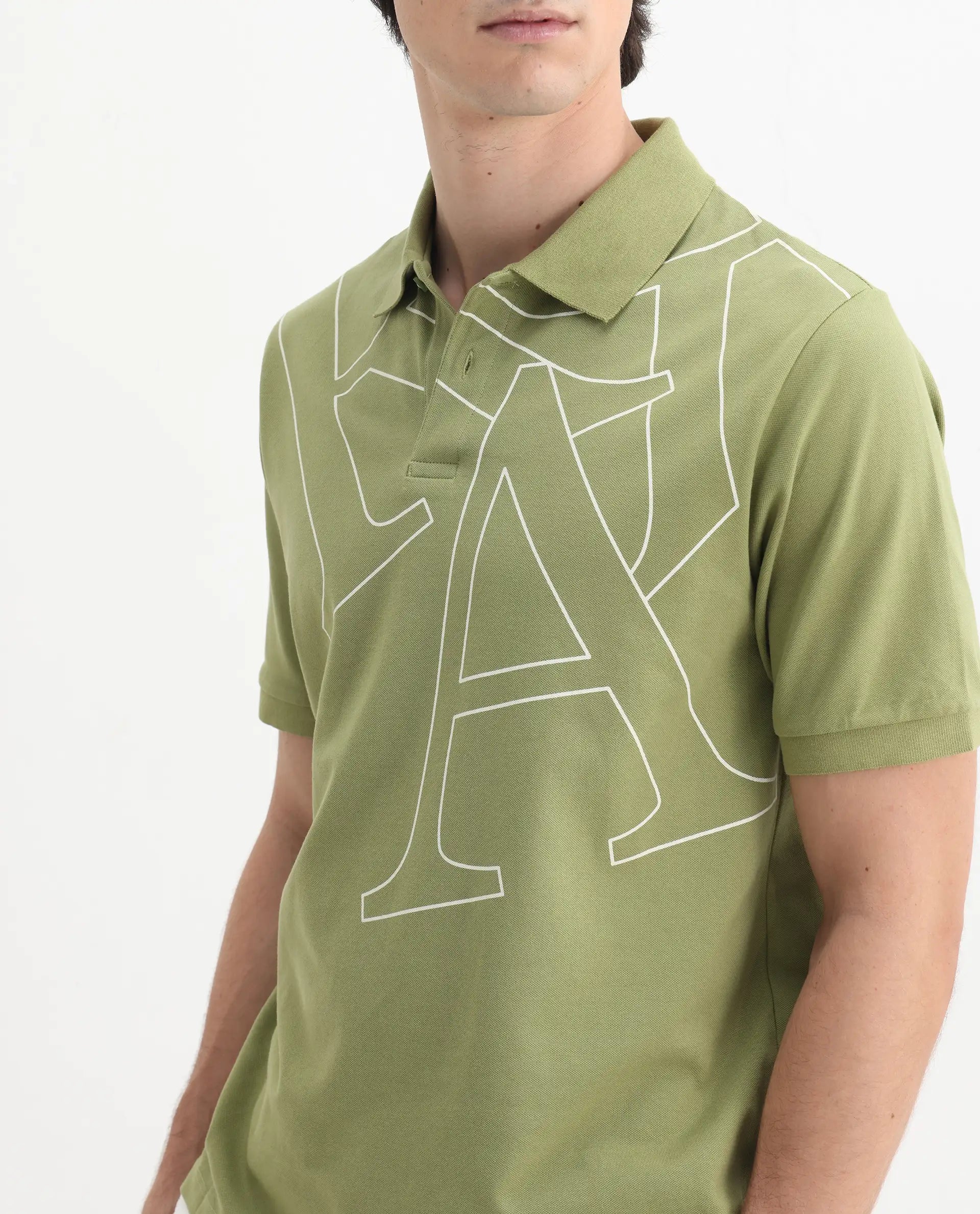 Rare Rabbit Men's Daryl Olive Cotton Plain Regular Fit Half Sleeve Polo