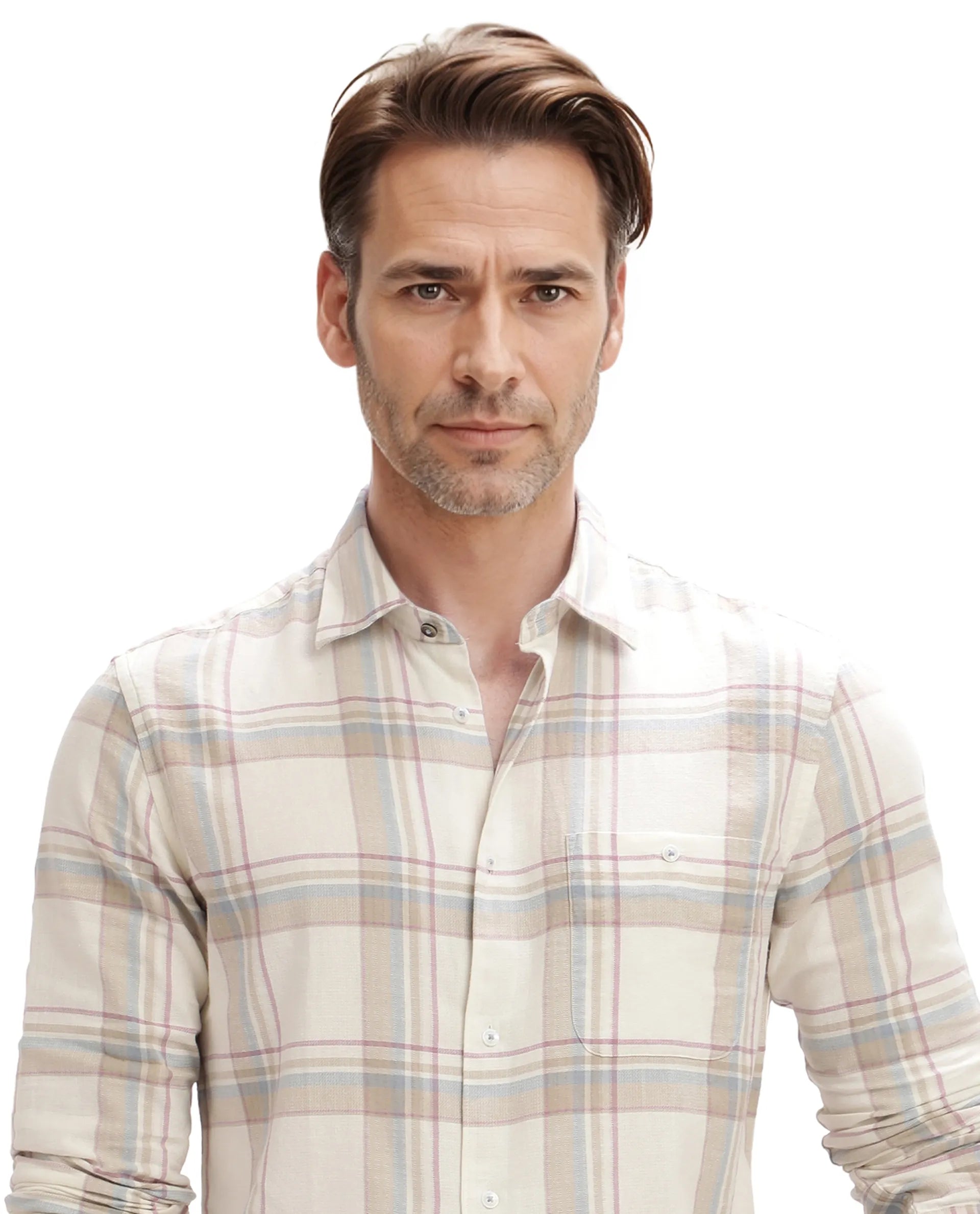 Rare Rabbit Men Davi White Full Sleeve Collared Neck Button Closure Regular Fit Checks Shirt