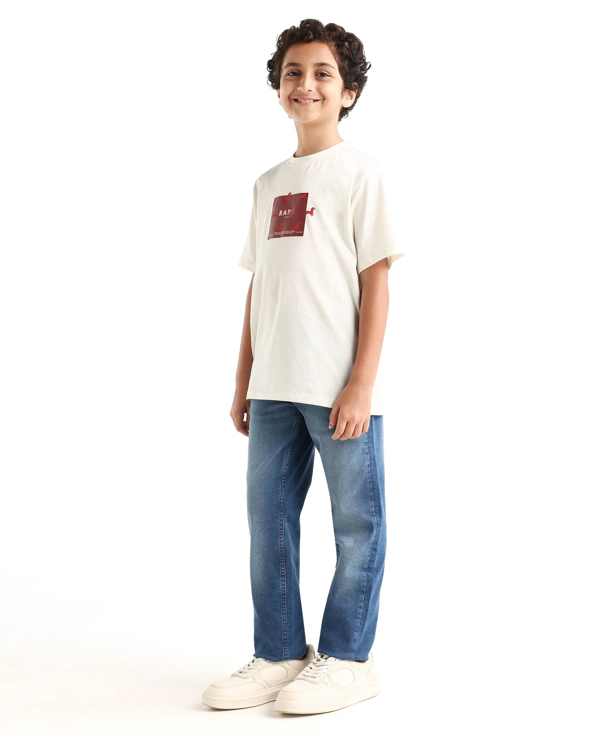 Rare Ones Kids Daw Dark Blue Cotton Blend Button And Zipper Closure Plain Regular Fit Jeans