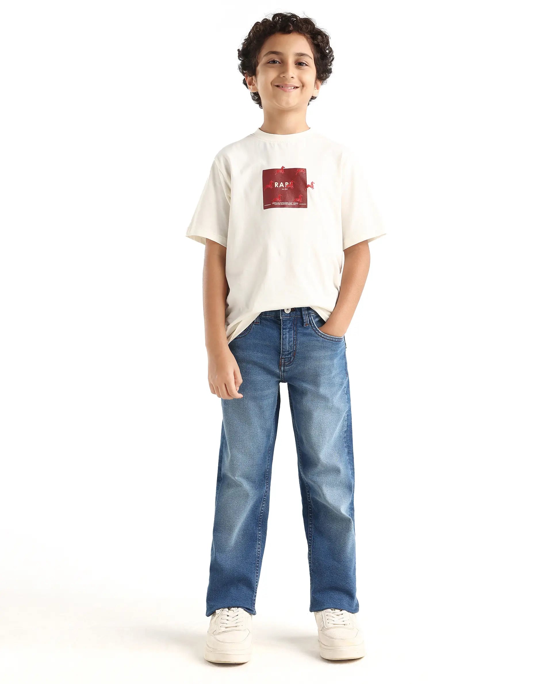 Rare Ones Kids Daw Dark Blue Cotton Blend Button And Zipper Closure Plain Regular Fit Jeans