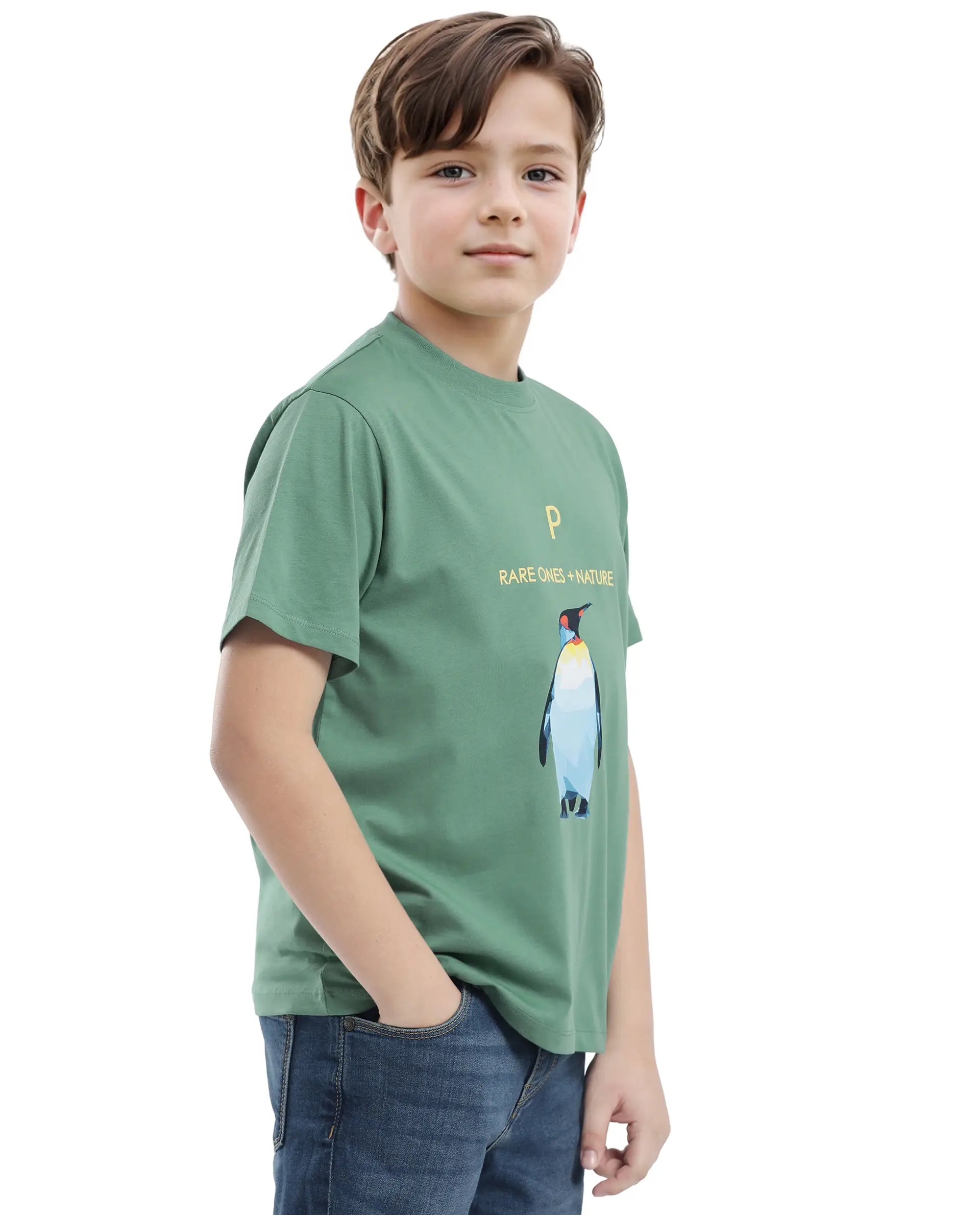 Rare Ones Kids Dawn Green Cotton Half Sleeve Solid Slip-On Closure Regular Fit T-Shirt