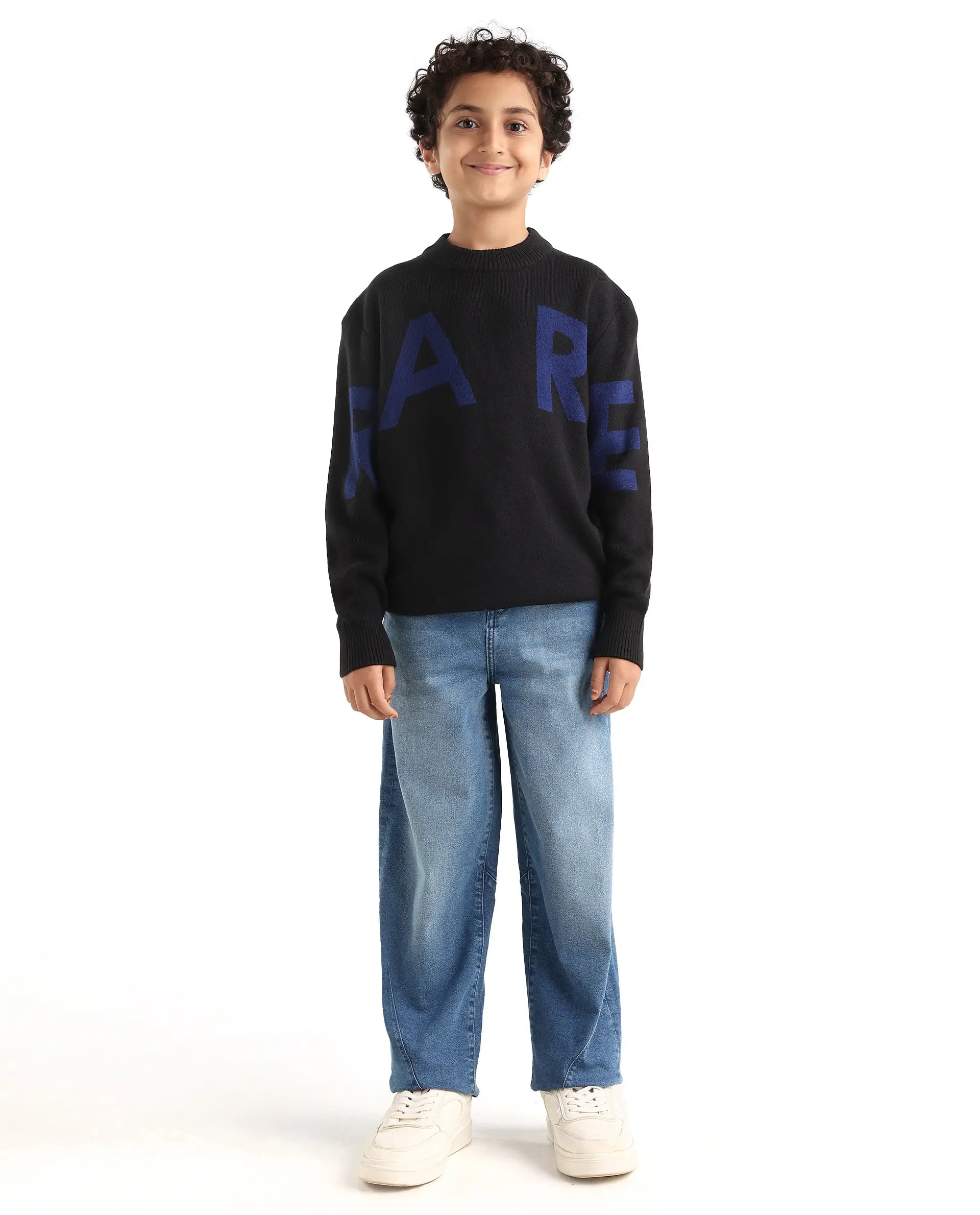 Rare Ones Kids Dawson Blue Cotton Blend Button And Zipper Closure Plain Slouchy Fit Jeans