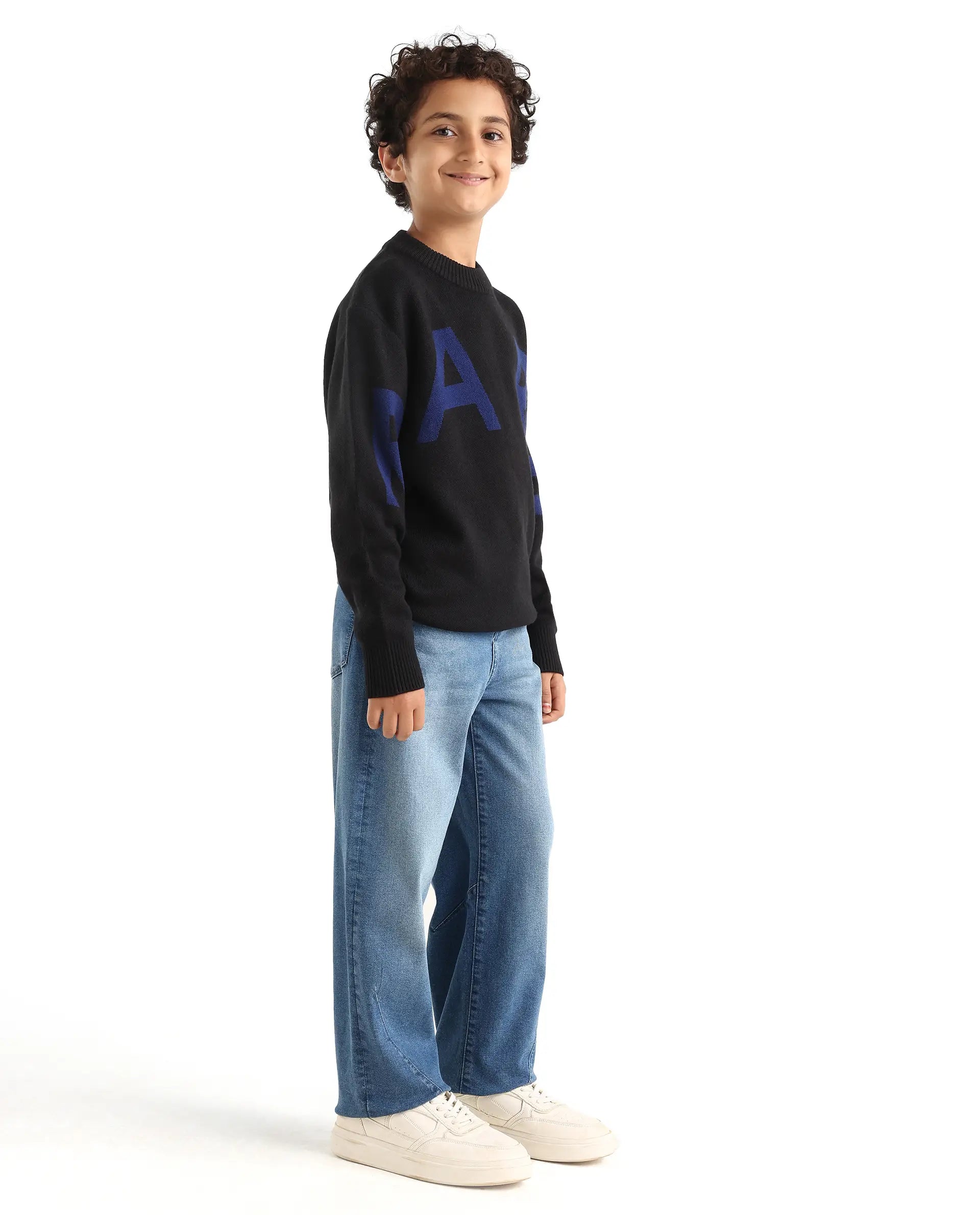 Rare Ones Kids Dawson Blue Cotton Blend Button And Zipper Closure Plain Slouchy Fit Jeans