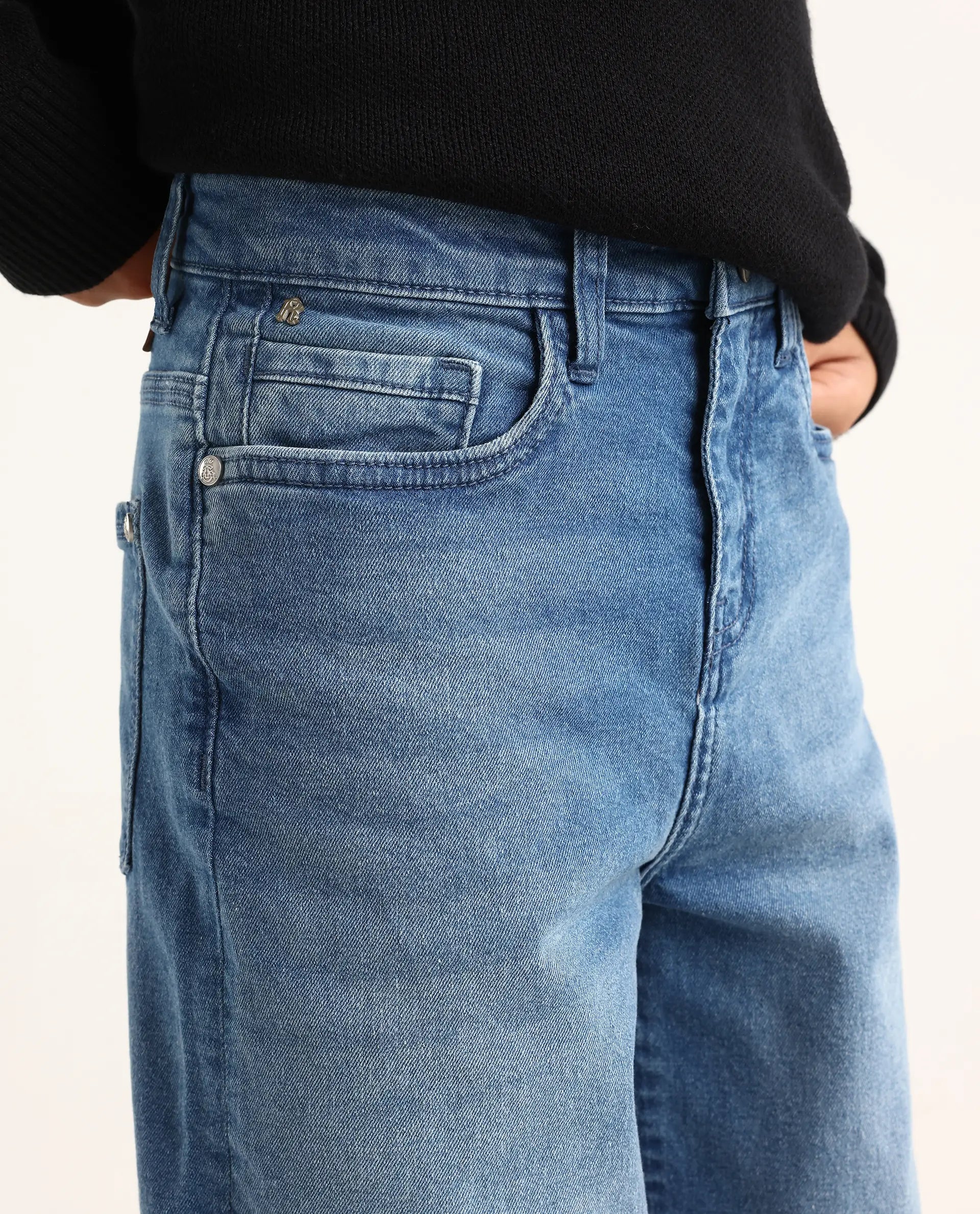 Rare Ones Kids Dawson Blue Cotton Blend Button And Zipper Closure Plain Slouchy Fit Jeans