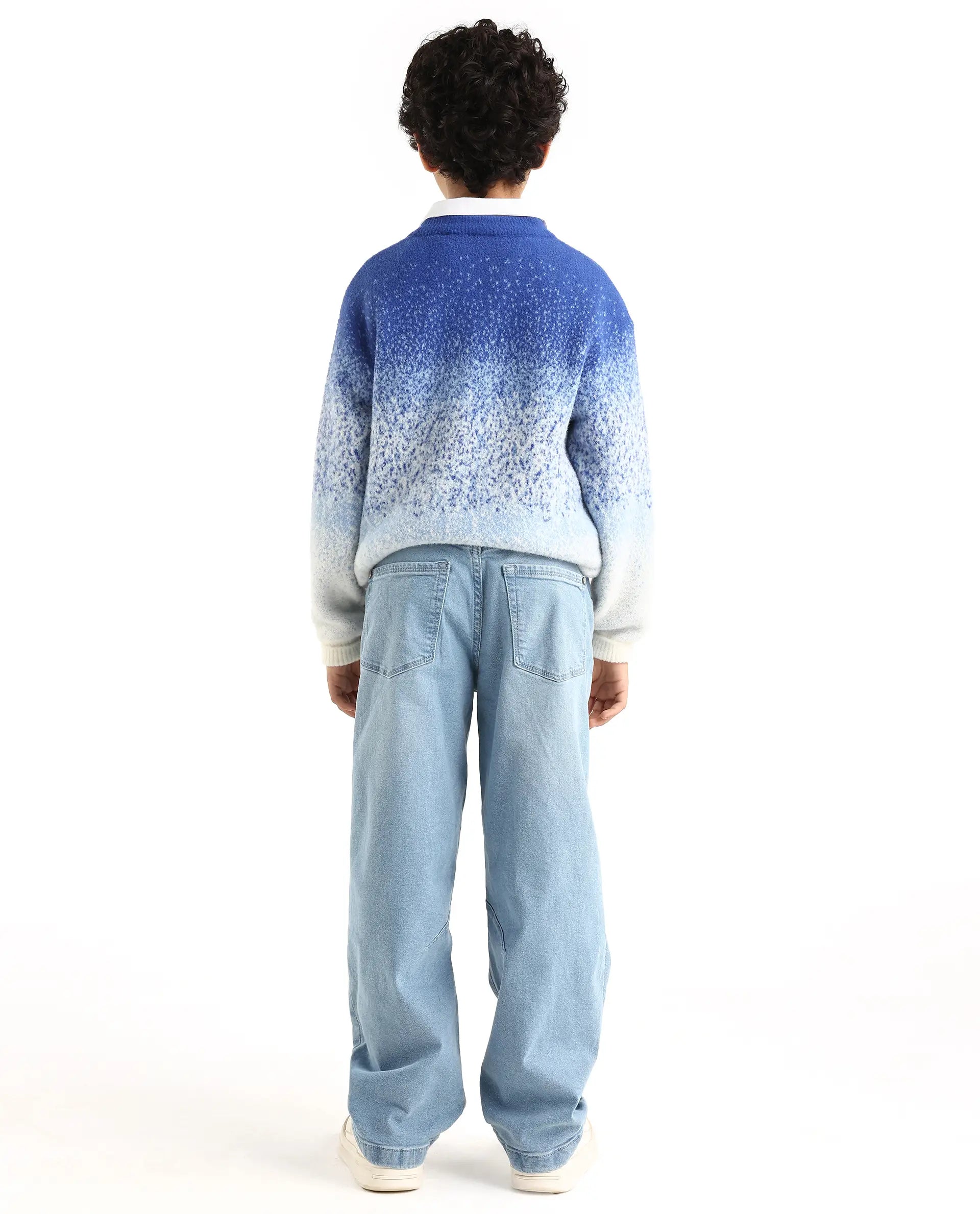 Rare Ones Kids Dawson Light Blue Cotton Blend Button And Zipper Closure Plain Slouchy Fit Jeans