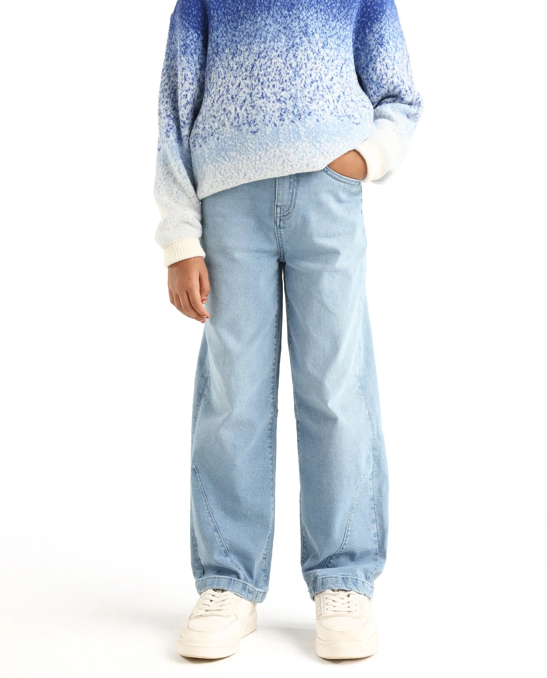 Rare Ones Kids Dawson Light Blue Cotton Blend Button And Zipper Closure Plain Slouchy Fit Jeans