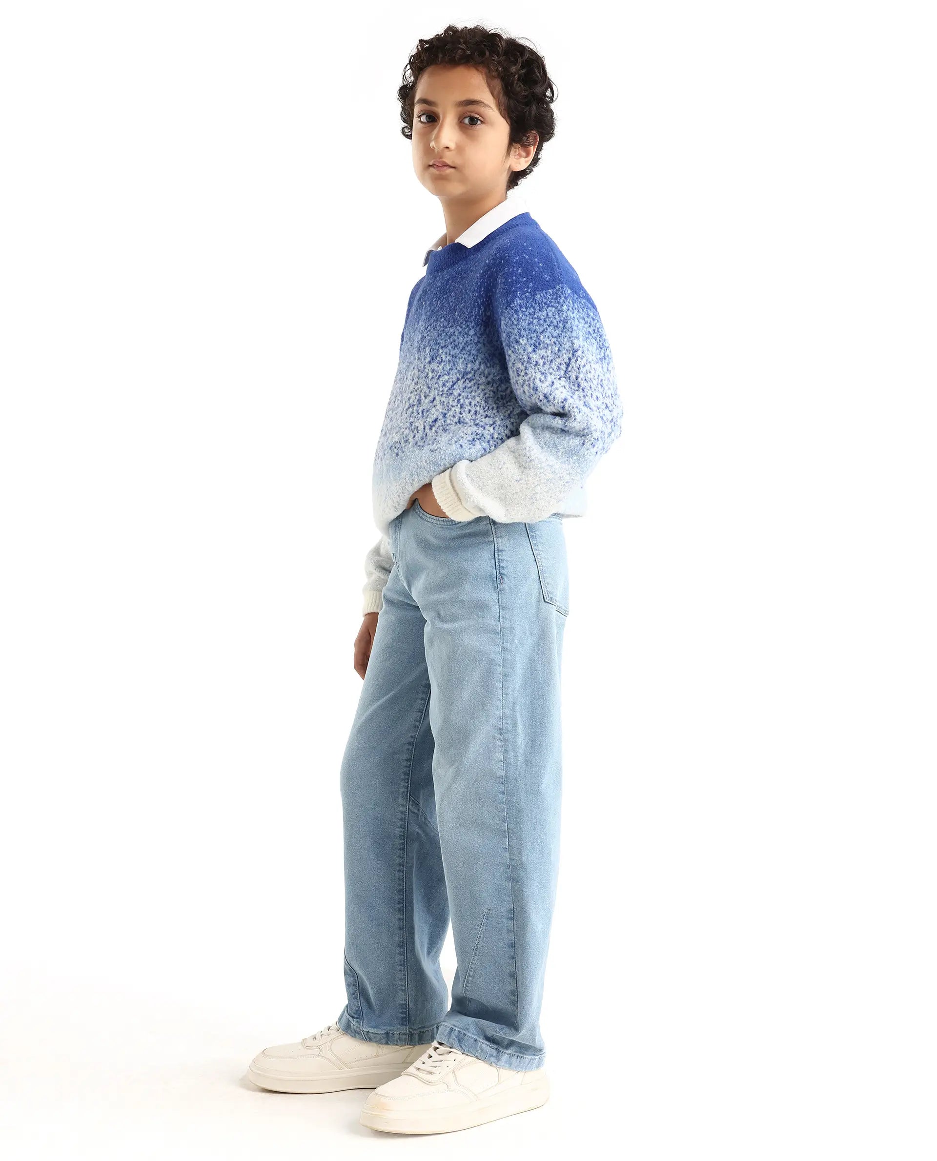 Rare Ones Kids Dawson Light Blue Cotton Blend Button And Zipper Closure Plain Slouchy Fit Jeans
