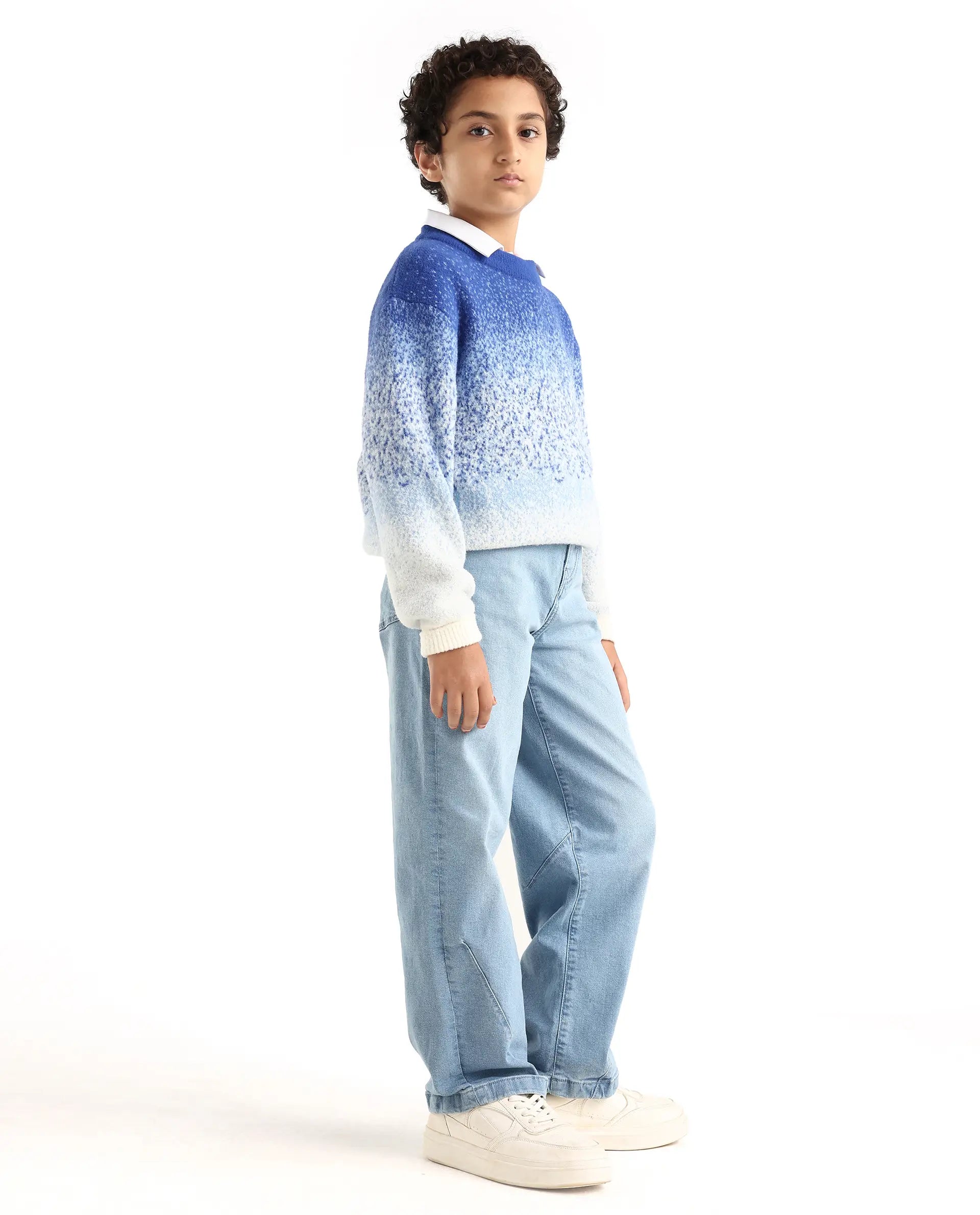 Rare Ones Kids Dawson Light Blue Cotton Blend Button And Zipper Closure Plain Slouchy Fit Jeans
