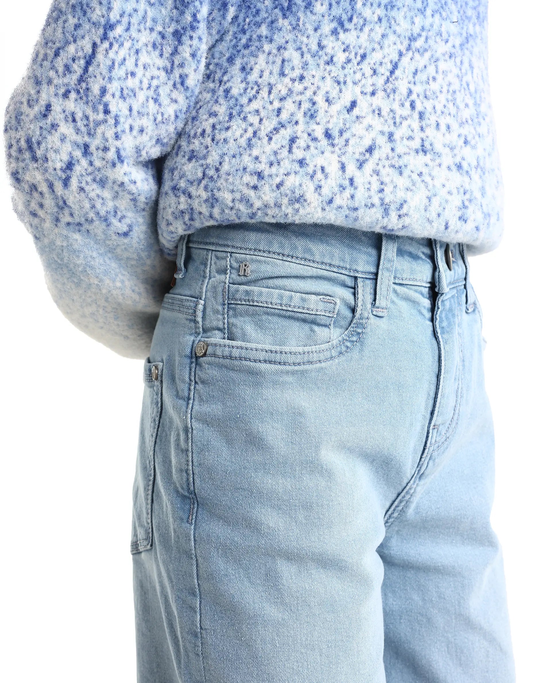 Rare Ones Kids Dawson Light Blue Cotton Blend Button And Zipper Closure Plain Slouchy Fit Jeans
