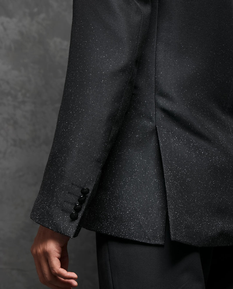 Rare Rabbit Men's Debra Black Polyester Viscose Fabric Notch Lapel Single Breasted tailored Fit Calvary Twill Blazer