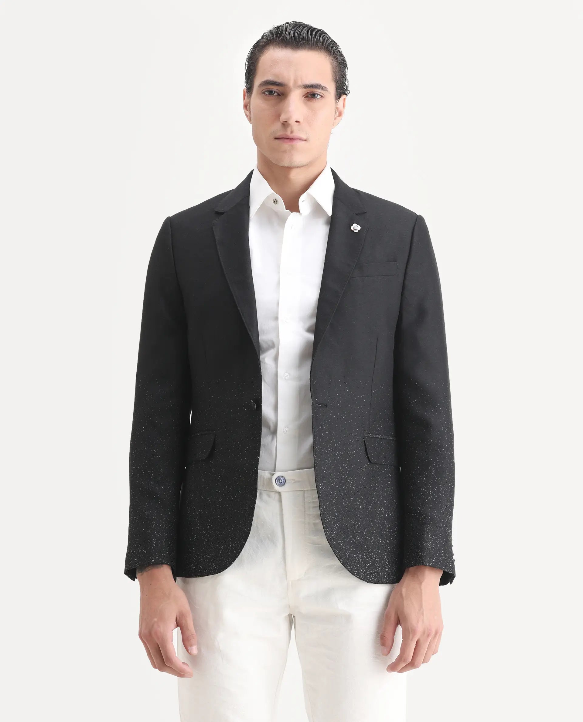 Rare Rabbit Men's Debra Black Polyester Plain Tailored Fit Full Sleeve Lapel Neck Blazer