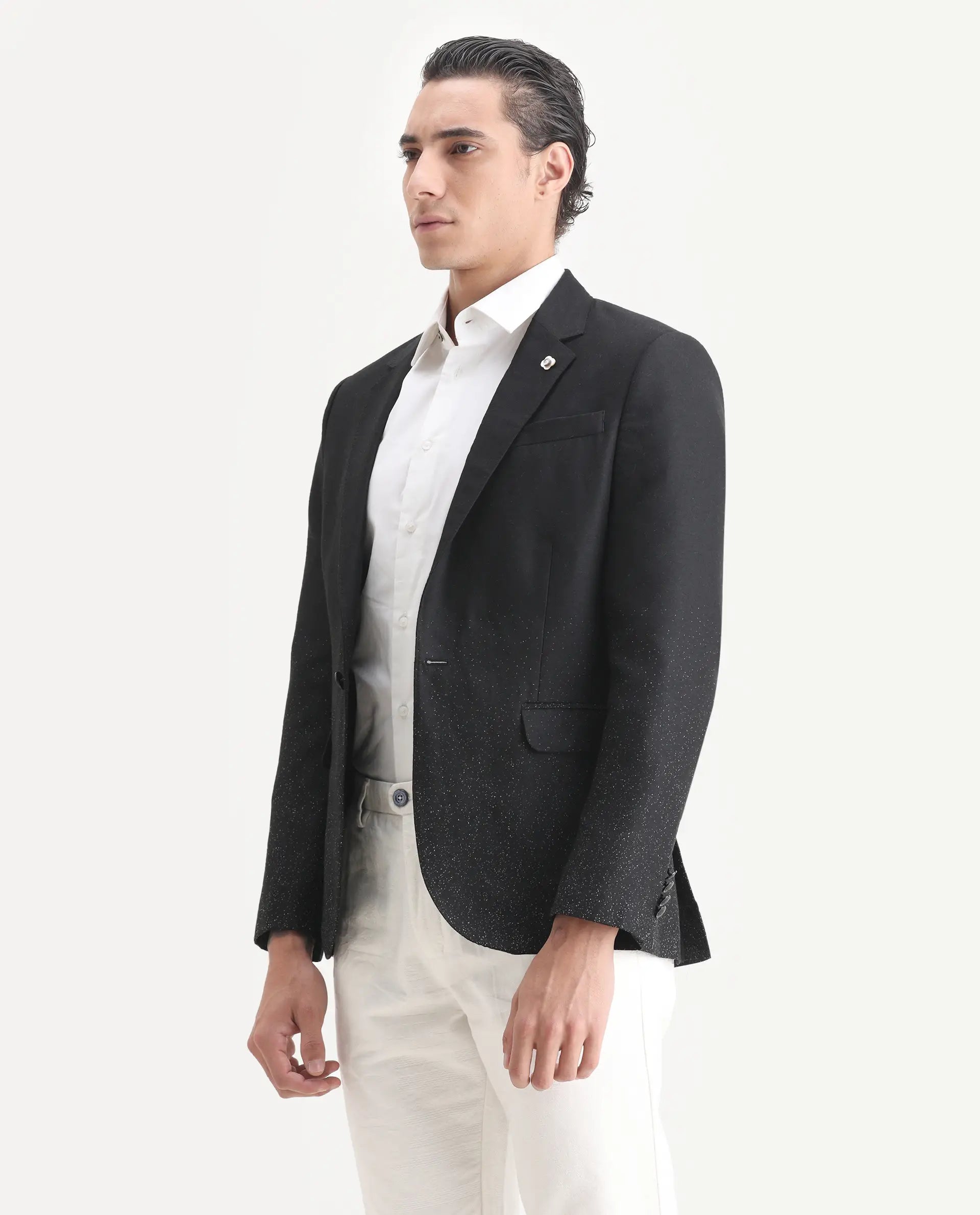 Rare Rabbit Men's Debra Black Polyester Plain Tailored Fit Full Sleeve Lapel Neck Blazer